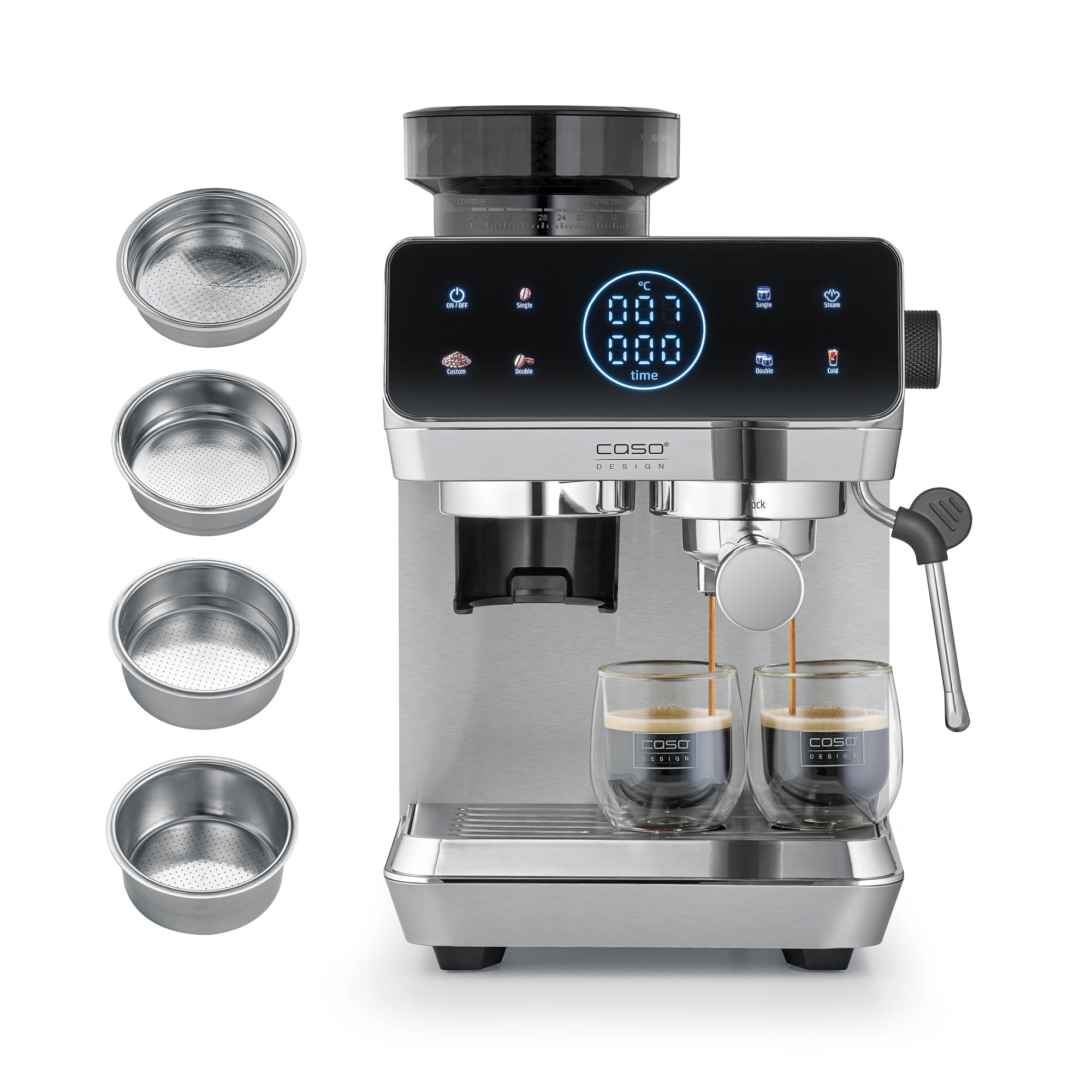 CASO EspressoGourmet & Grind Siebträgermaschine Edelstahl mit Mahlwerk