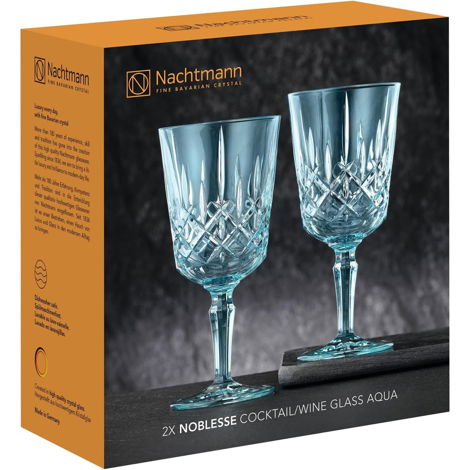 Nachtmann 2-teiliges Weingläser-Set Cocktailgläser/Weingläser, Kristallglas, 355 ml, Aqua, Noblesse Colors, 105219