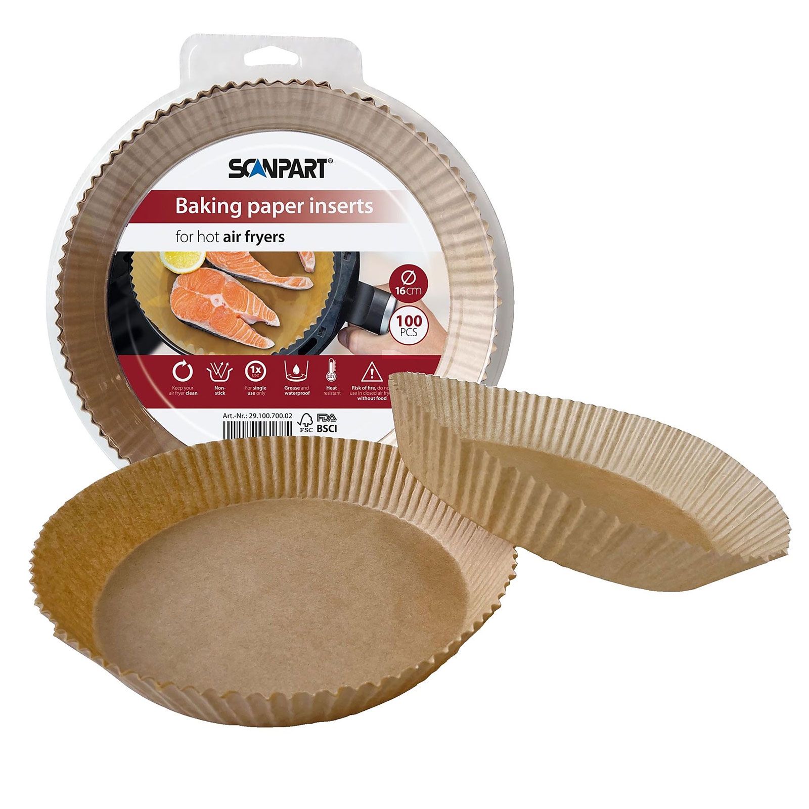 SCANPART Backpapier für Heißluftfritteusen 16 cm rund (100 Stück)