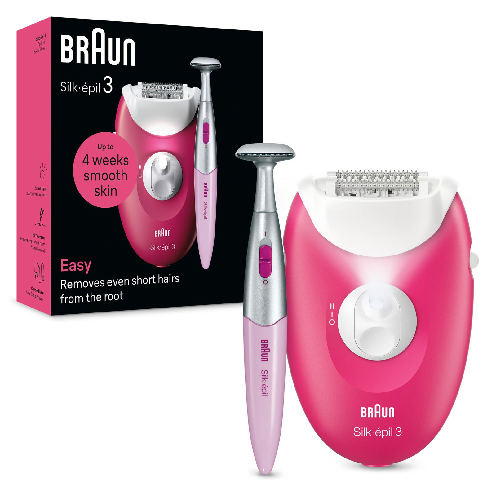 Braun Epilierer Silk-épil 3 3-202 Netzbetrieb Massagerollen-Aufsatz, Smartlight, inkl. Bikinitrimmer