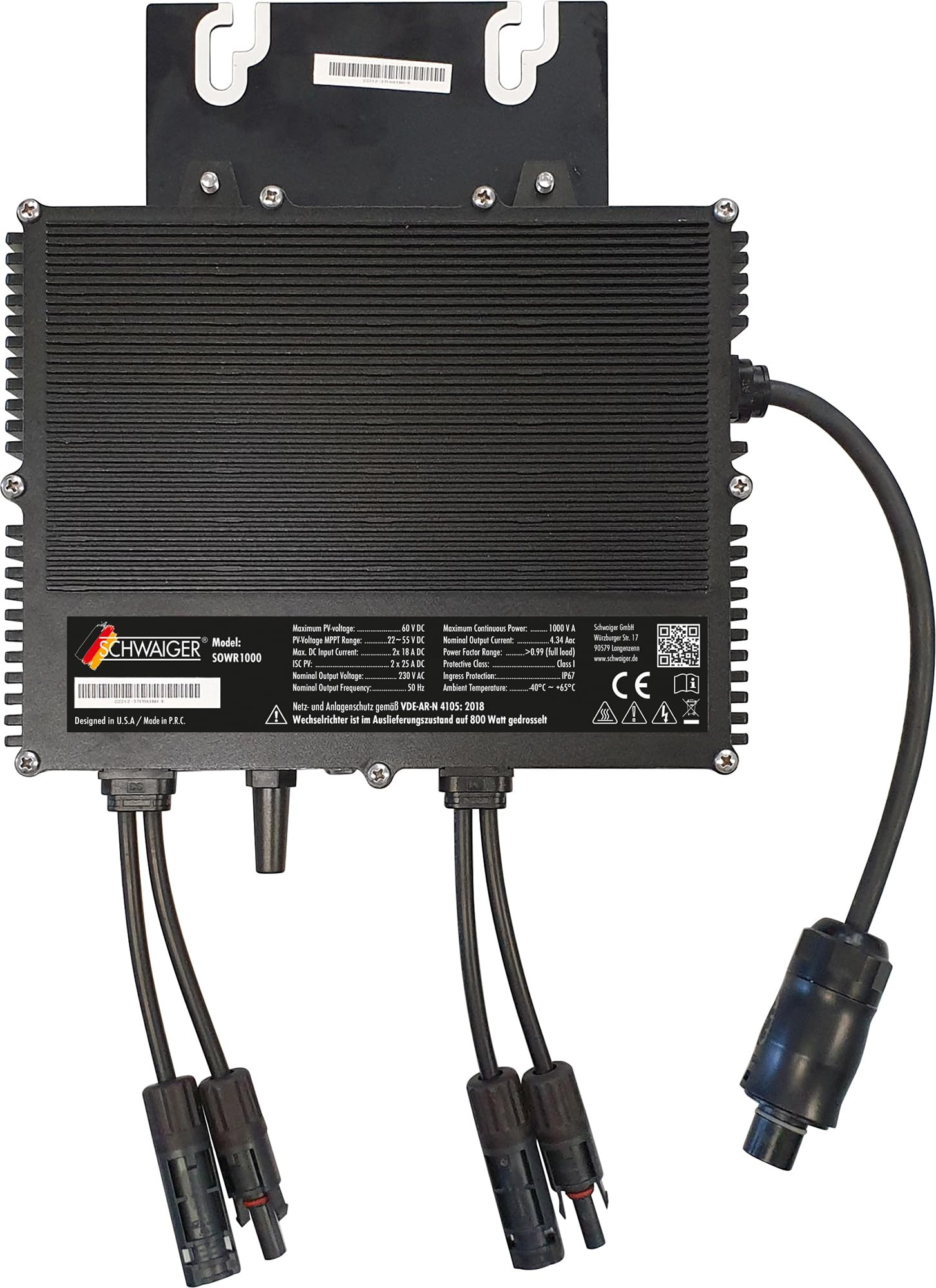 SCHWAIGER SOWR1000 Wechselrichter 1000W Spannungswandler Balkonkraftwerk