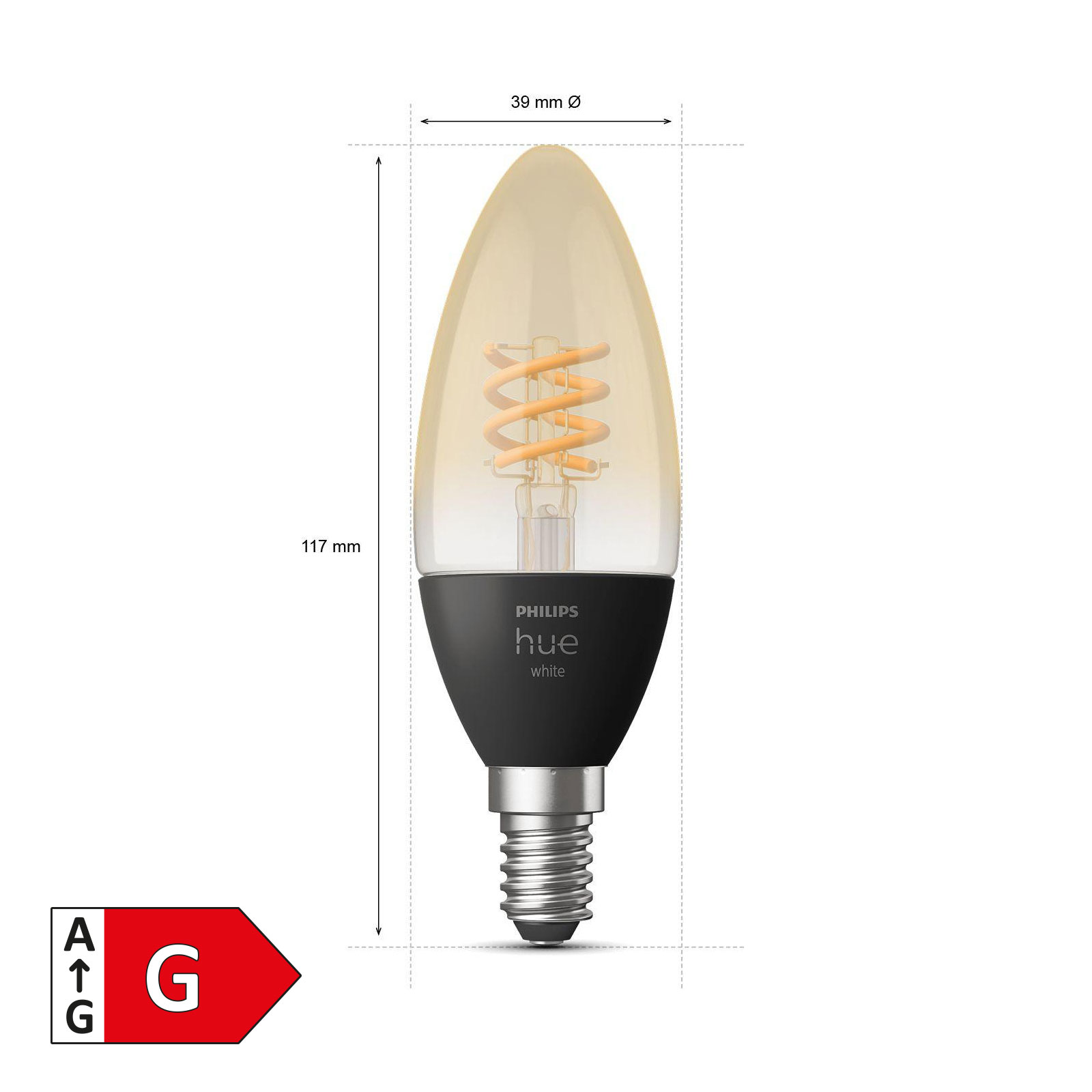 Philips Hue White Filament E14 LED Lampe (Kerze, 2x Filament)
