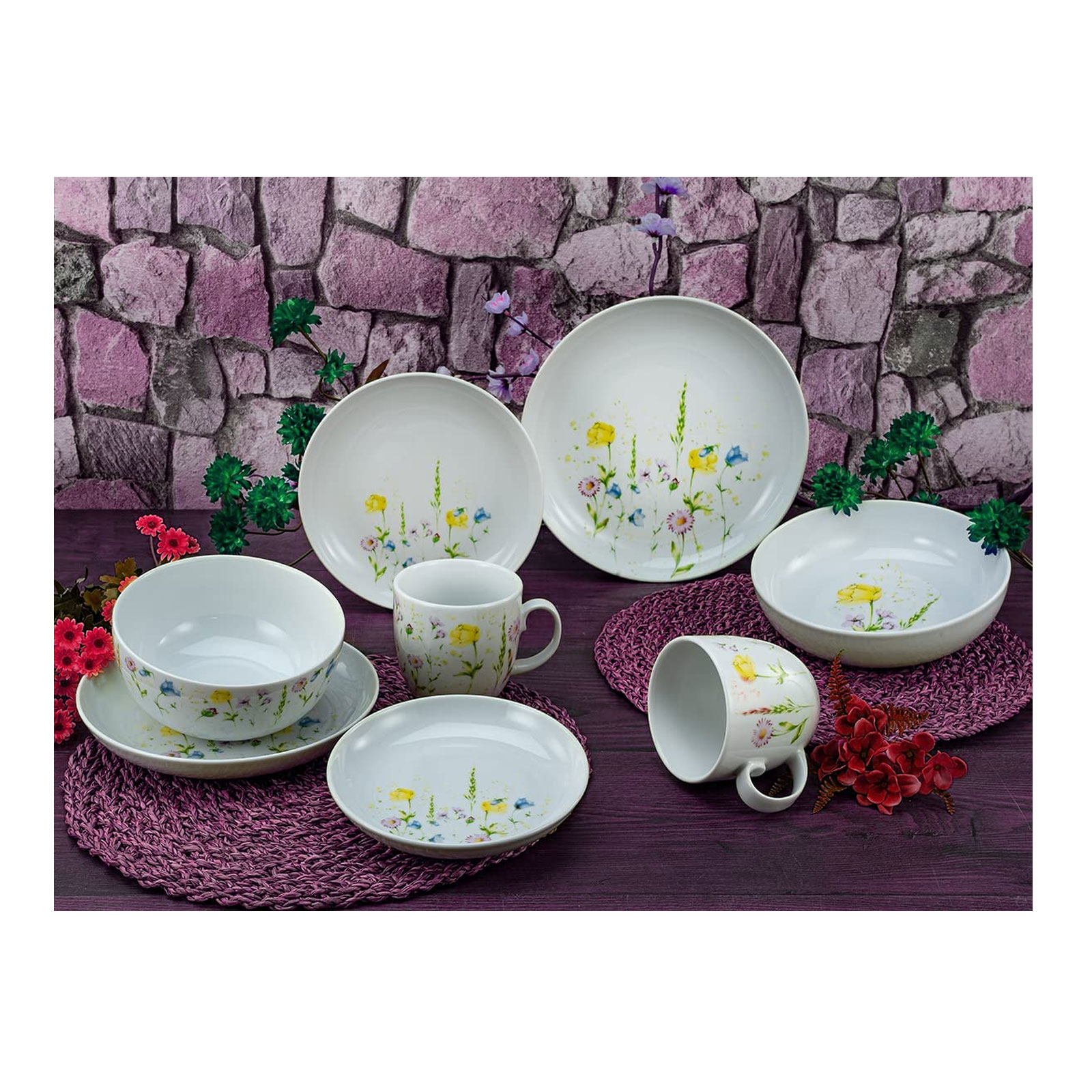 CreaTable, 23617, Serie Allround - WIESENBLUMEN, Geschirrset, Kombiservice 10 teilig