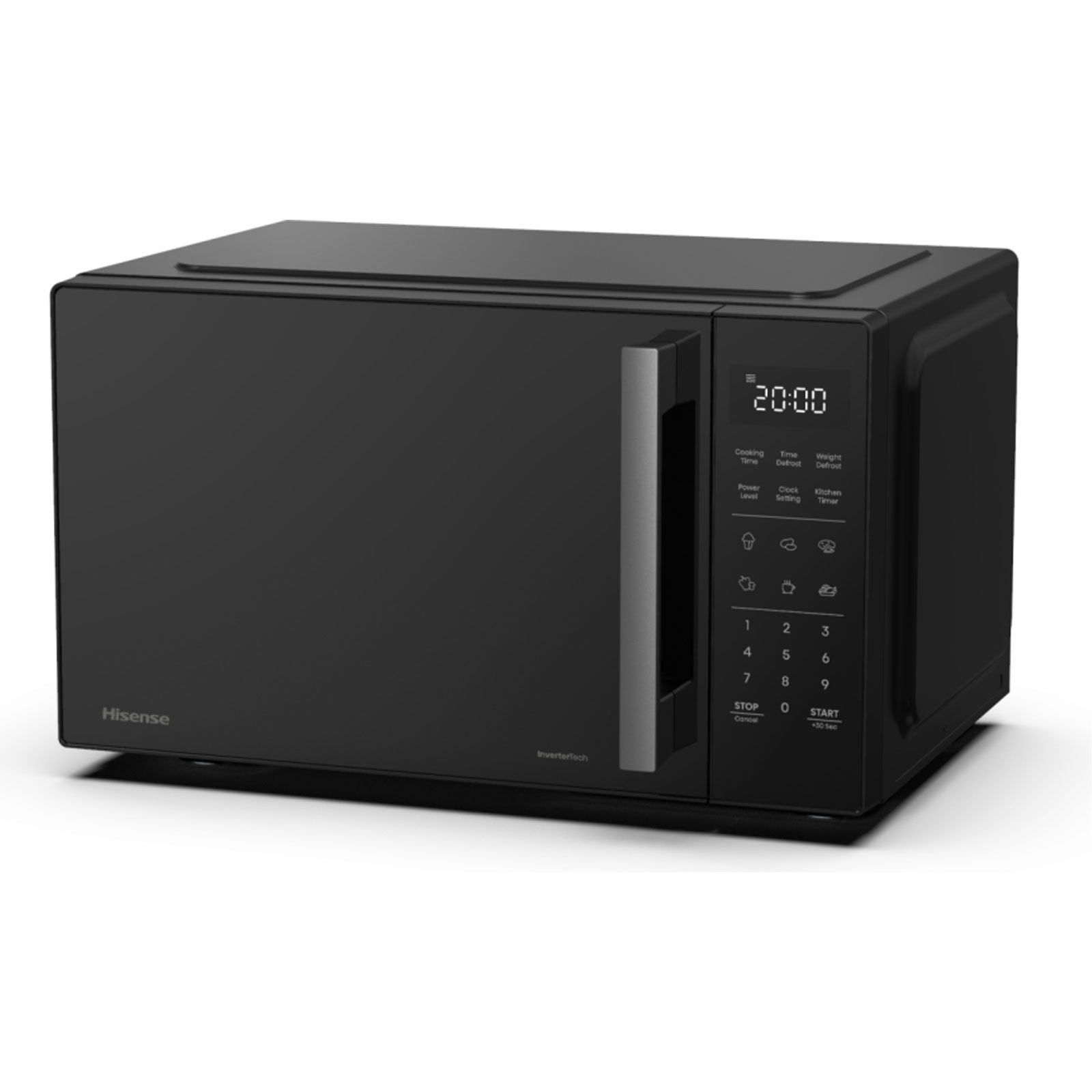 HISENSE H23MOBS4HI Mikrowelle (23 Liter, 900 Watt, elektronische Steuerung, Keramikbeschichtung, 10 Leistungsstufen, Auftauoption, 6 Automatikprogramme, Glasdrehteller 28,5 cm, Invertertechnologie, Premium-Glastür, Schwarz)