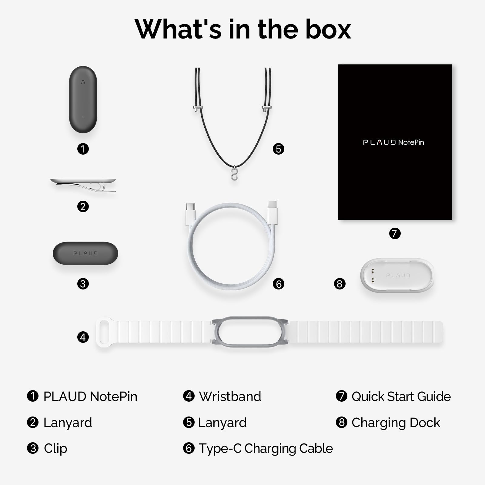 PLAUD NotePin Diktiergerät Lunar silver Combo mit Armband und Anhänger