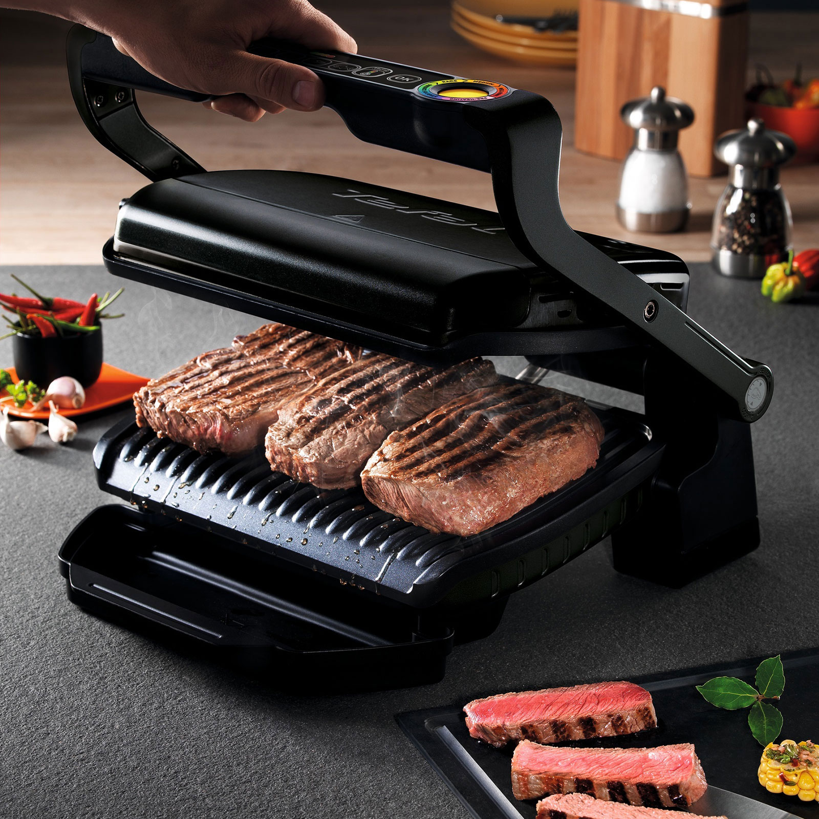 Tefal GC 7128 Optigrill+ Kontaktgrill + Grill den Henssler Kochbuch