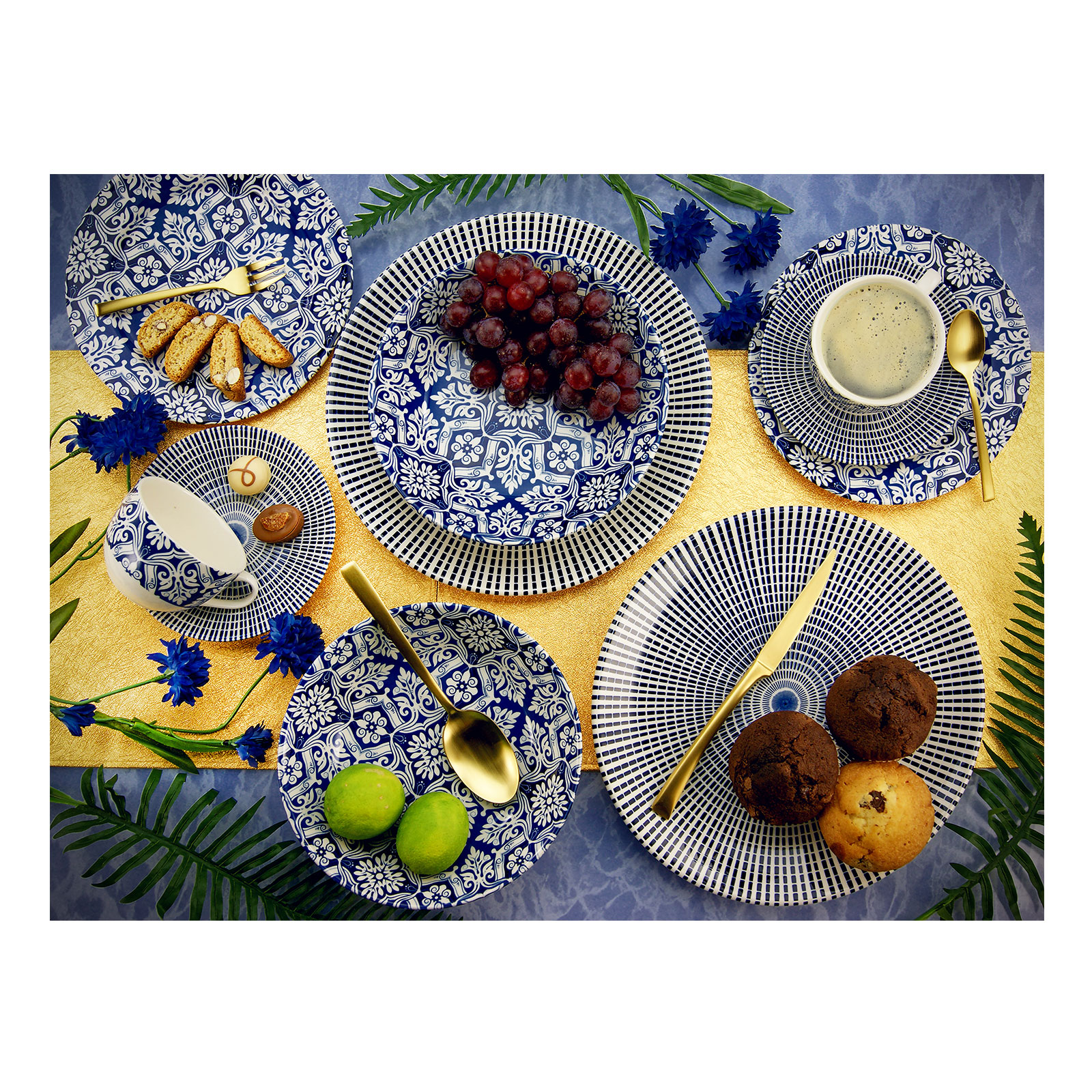 CreaTable, 19925, Serie Marrakesch BLUE, Geschirrset Kombiservice 30 teilig