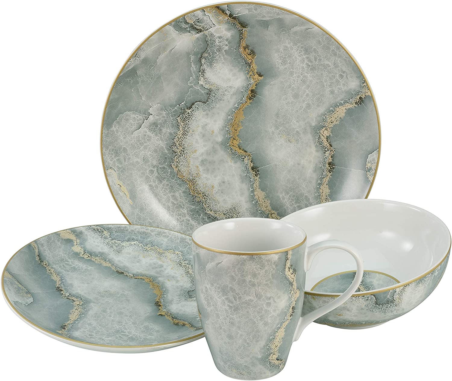 Creatable, 22275, Serie Marmor Collection grau, Geschirrset, Kombiservice 16 teilig, Steinzeug