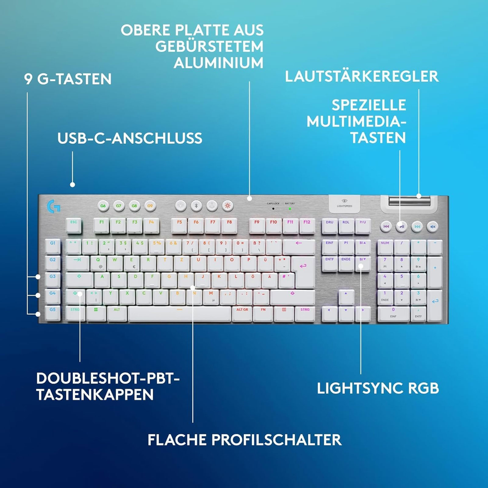 Logitech G G915 X LIGHTSPEED Low-Profile-Kabellose Gaming-Tastatur