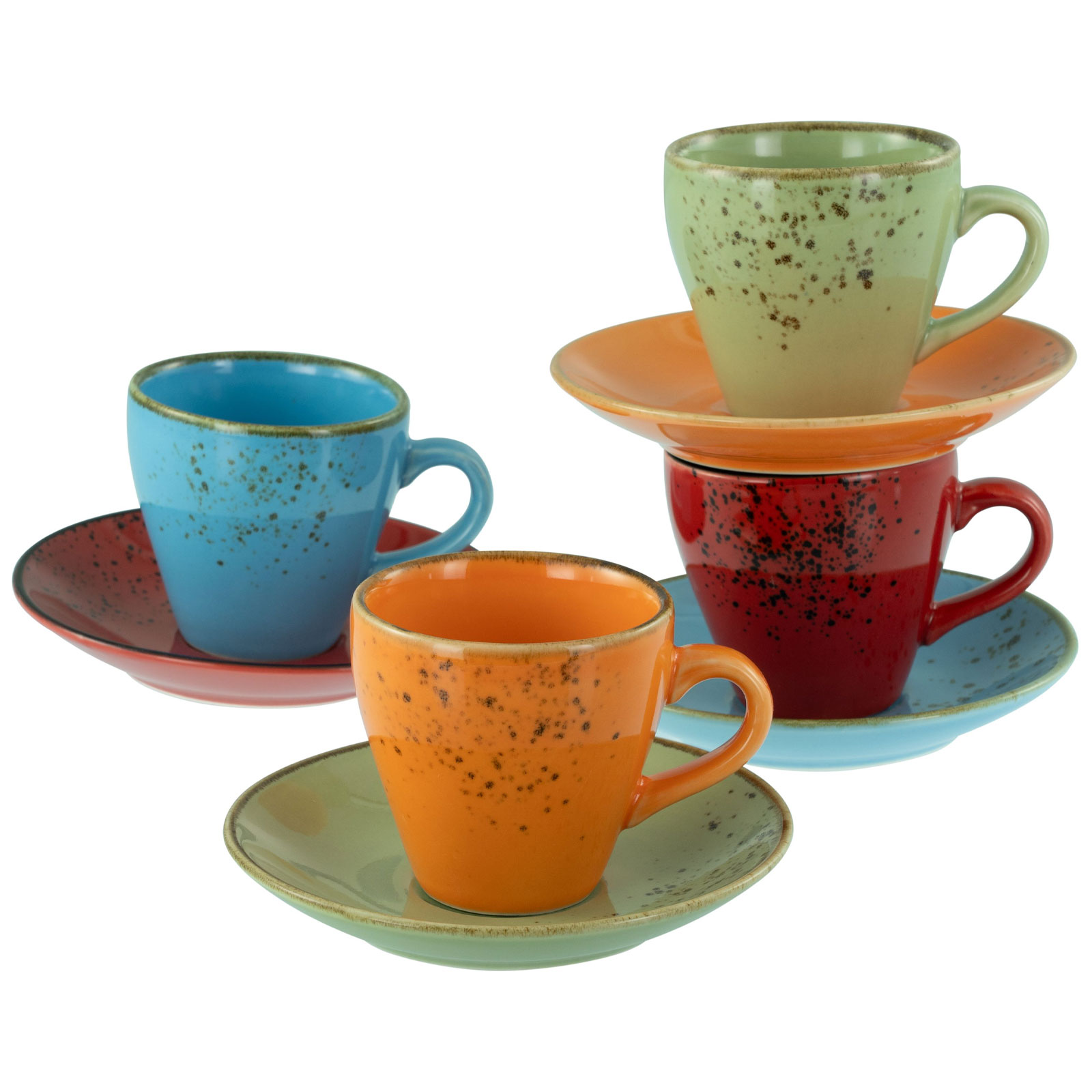 CreaTable, 22876, Serie Nature Collection Mediterran, 8-teiliges Geschirrset, Espresso Set aus Steinzeug