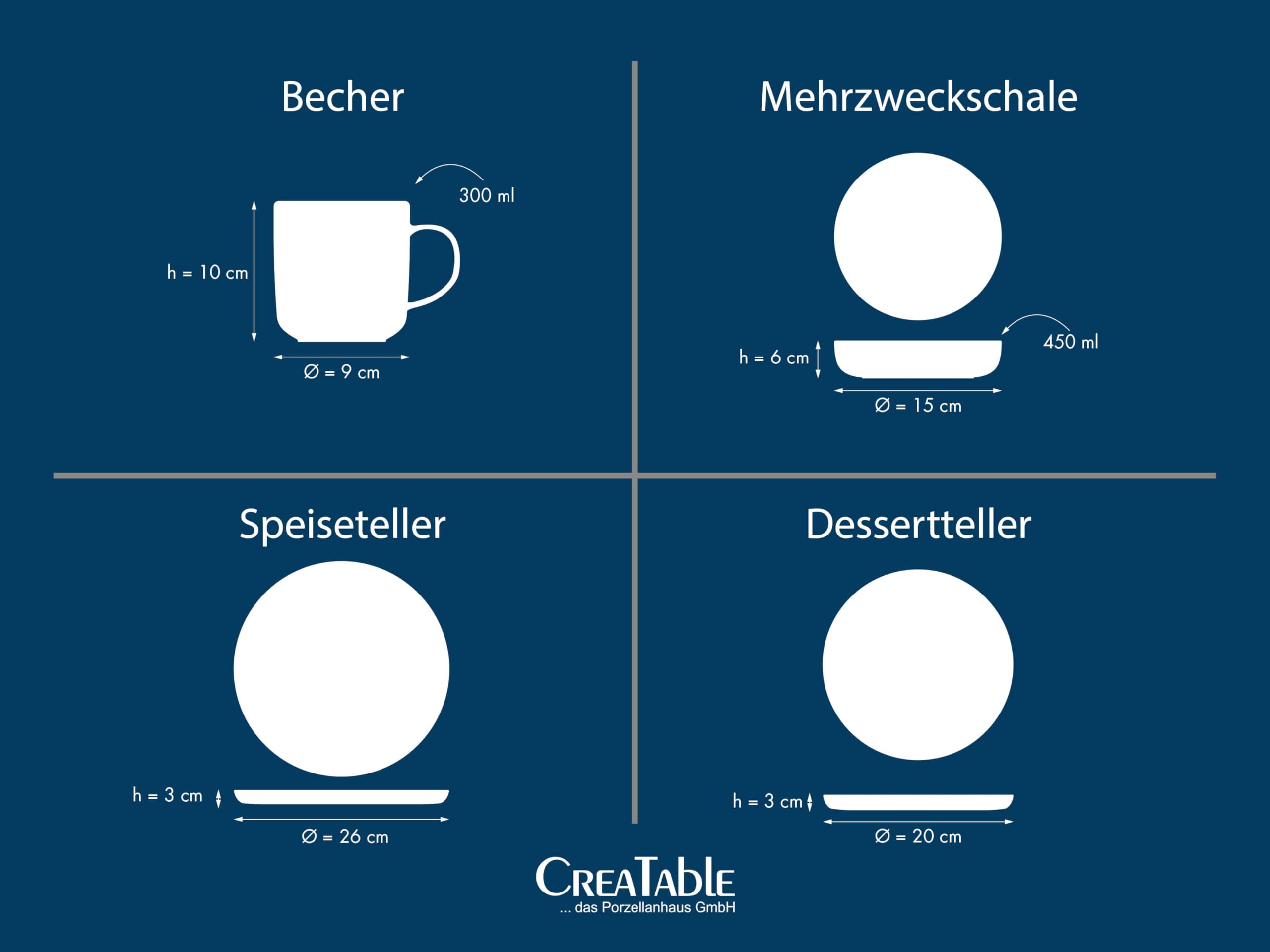 CreaTable 24783 Kombiservice  Serie Nordic Festive Schwarz 16-tlg. 4 Personen