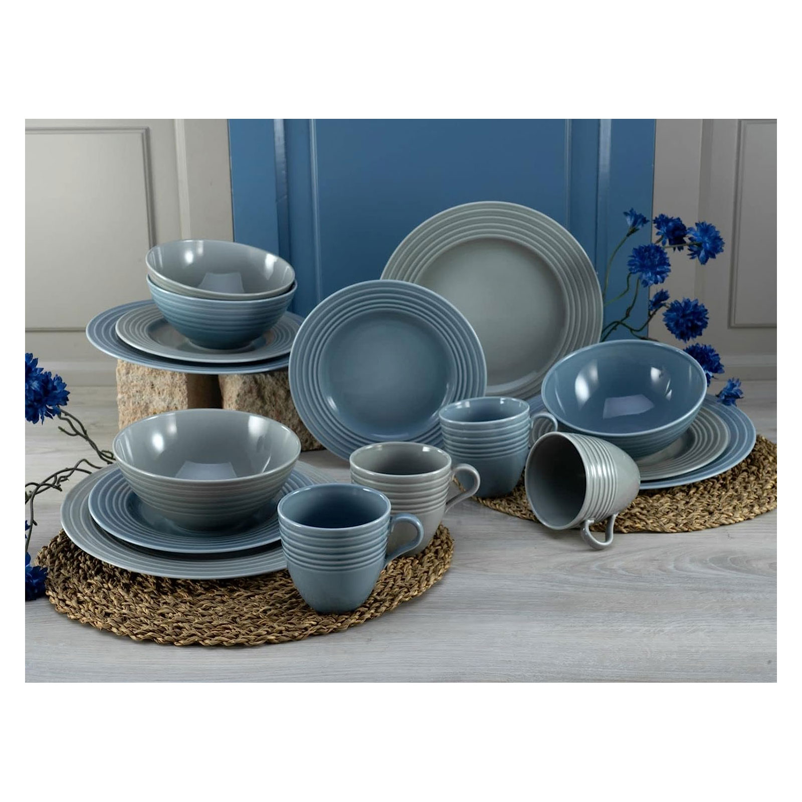 CreaTable Kombiservice Stripes, blau  16-teilig