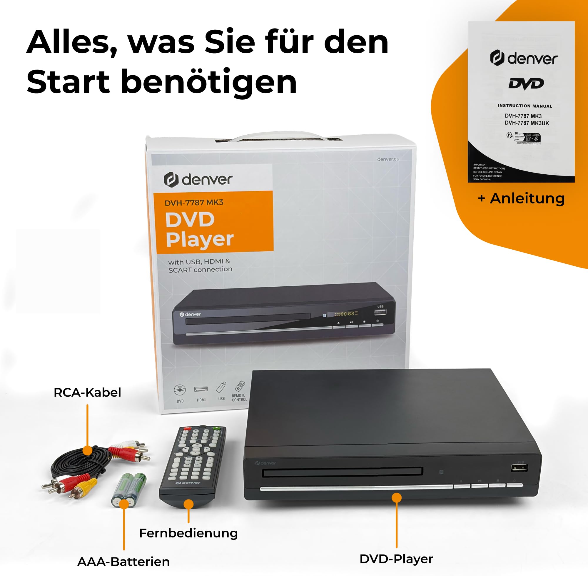 Denver DVH-7787MK3 DVD-Player mit HDMI, USB, Scart
