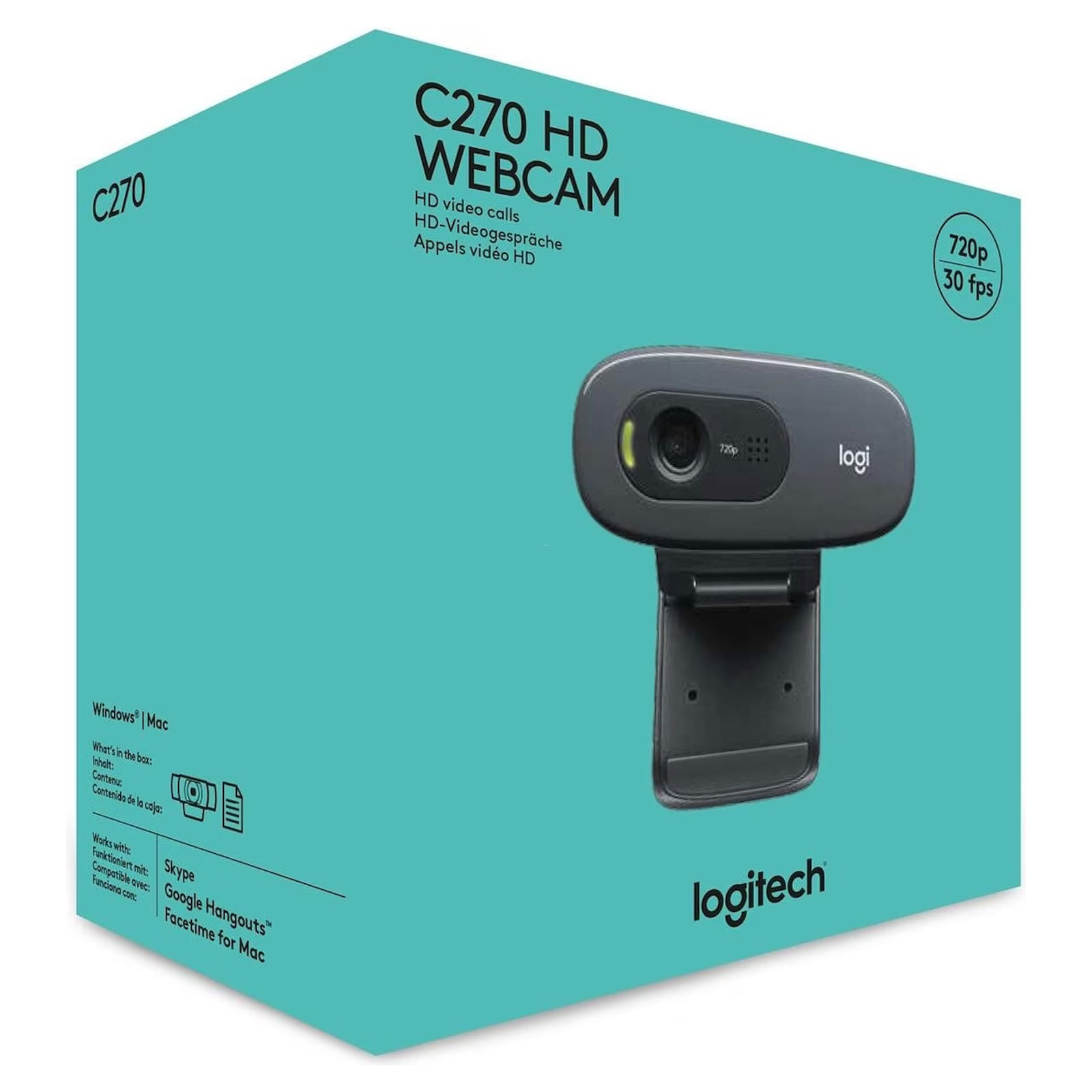 Logitech C270 HD Webcam 1280 x 720 Auflösung USB 2.0 kabelgeunden anklemmbar