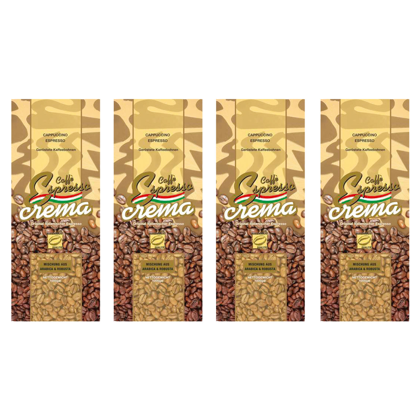 4x Caffè Espresso Crema Exklusiv 1 kg (ganze Bohne, Premium-Kaffeemischung für alle Kaffeevariationen, Arabica, Robusta)