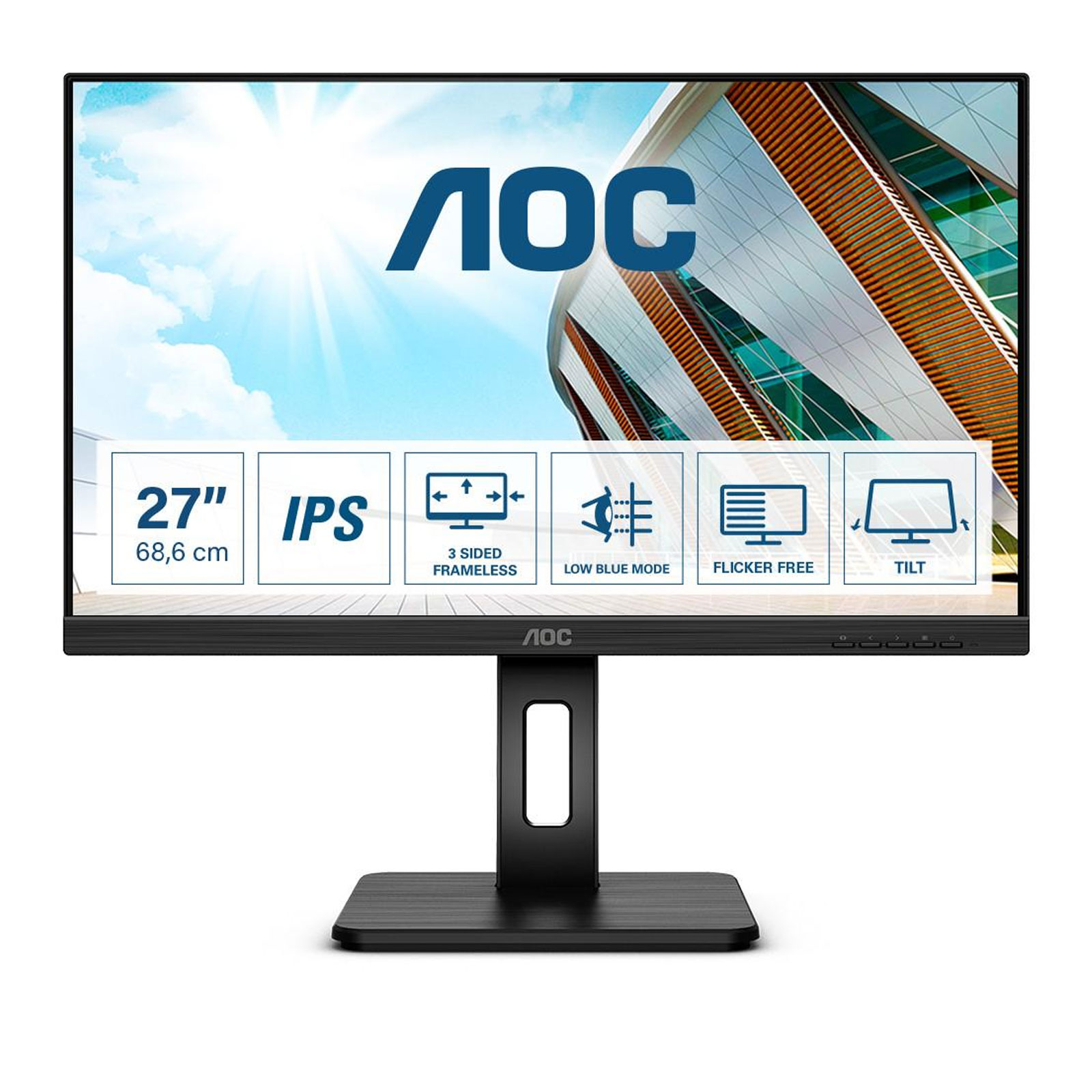 AOC Monitor Q27P2Q, P2, Schwarz, 27 Zoll, WQHD, IPS, 75 Hz, 4 ms (USB, HDMI, DisplayPort, höhenverstellbar, neigbar, schwenkbar, Pivot)