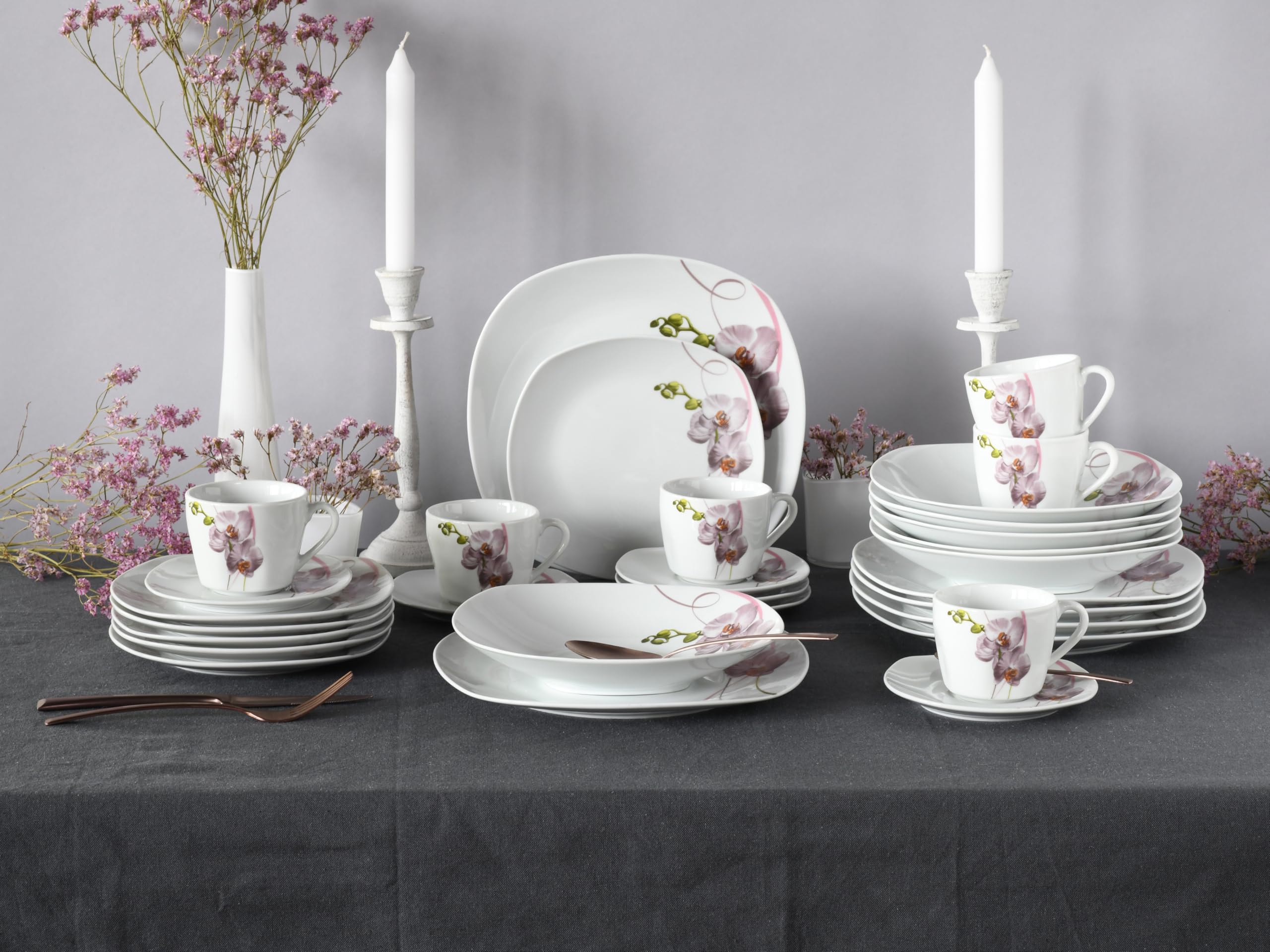 CreaTable 24026 Kombiservice Serie Square Orchidee, 30-tlg. 6 Personen
