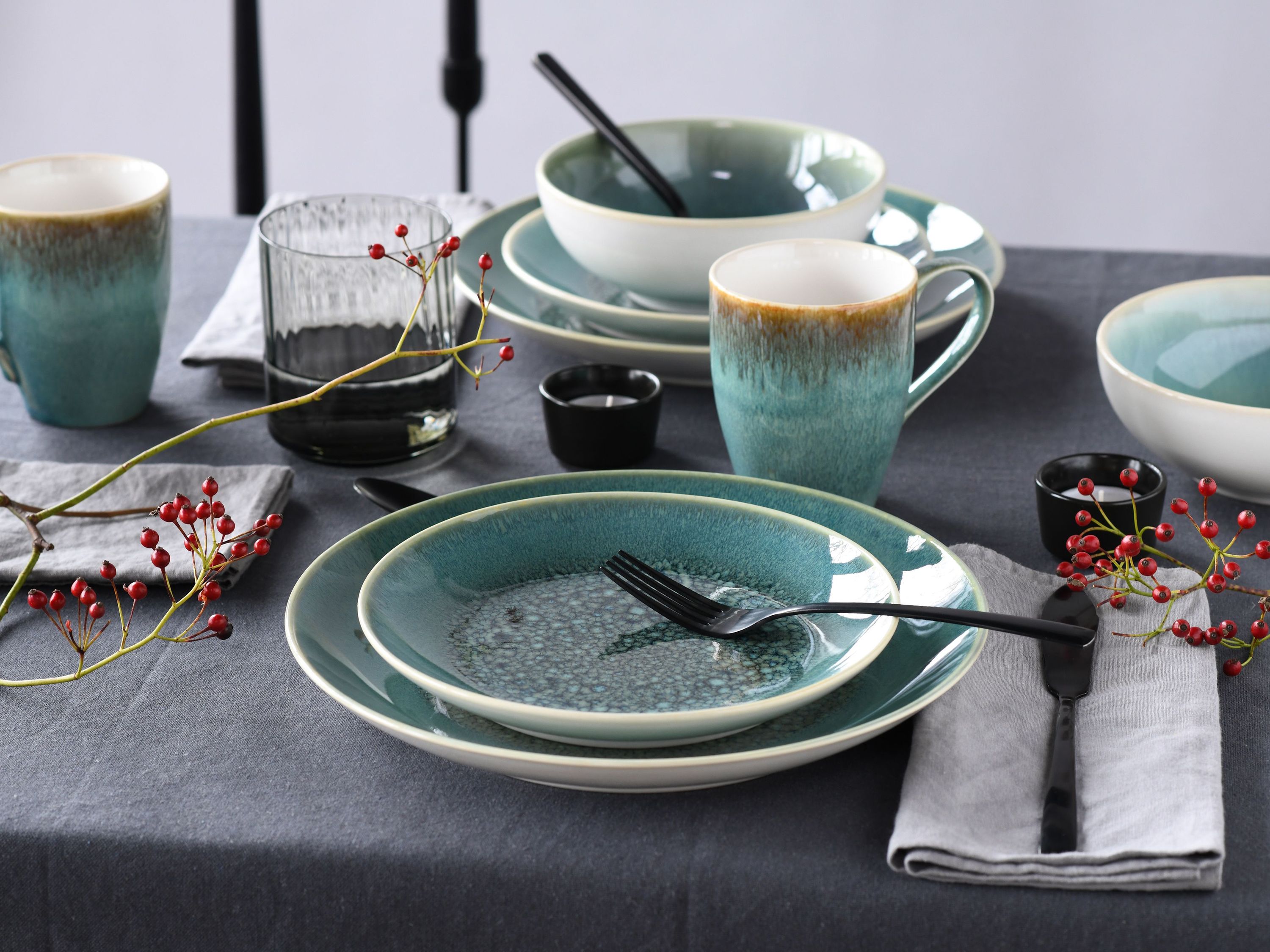 CreaTable, 25863, Serie Caldera Grün, Geschirrset, Kombiservice 8 teilig
