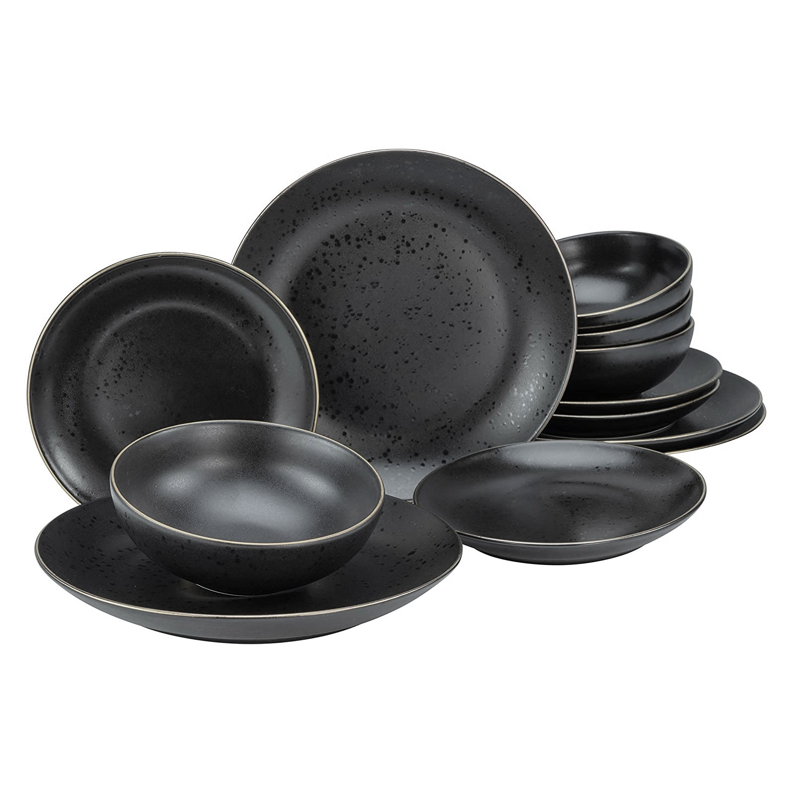 CreaTable, 22707, Serie Industrial Gold BLACK, Geschirrset, Teller Set 12 teilig