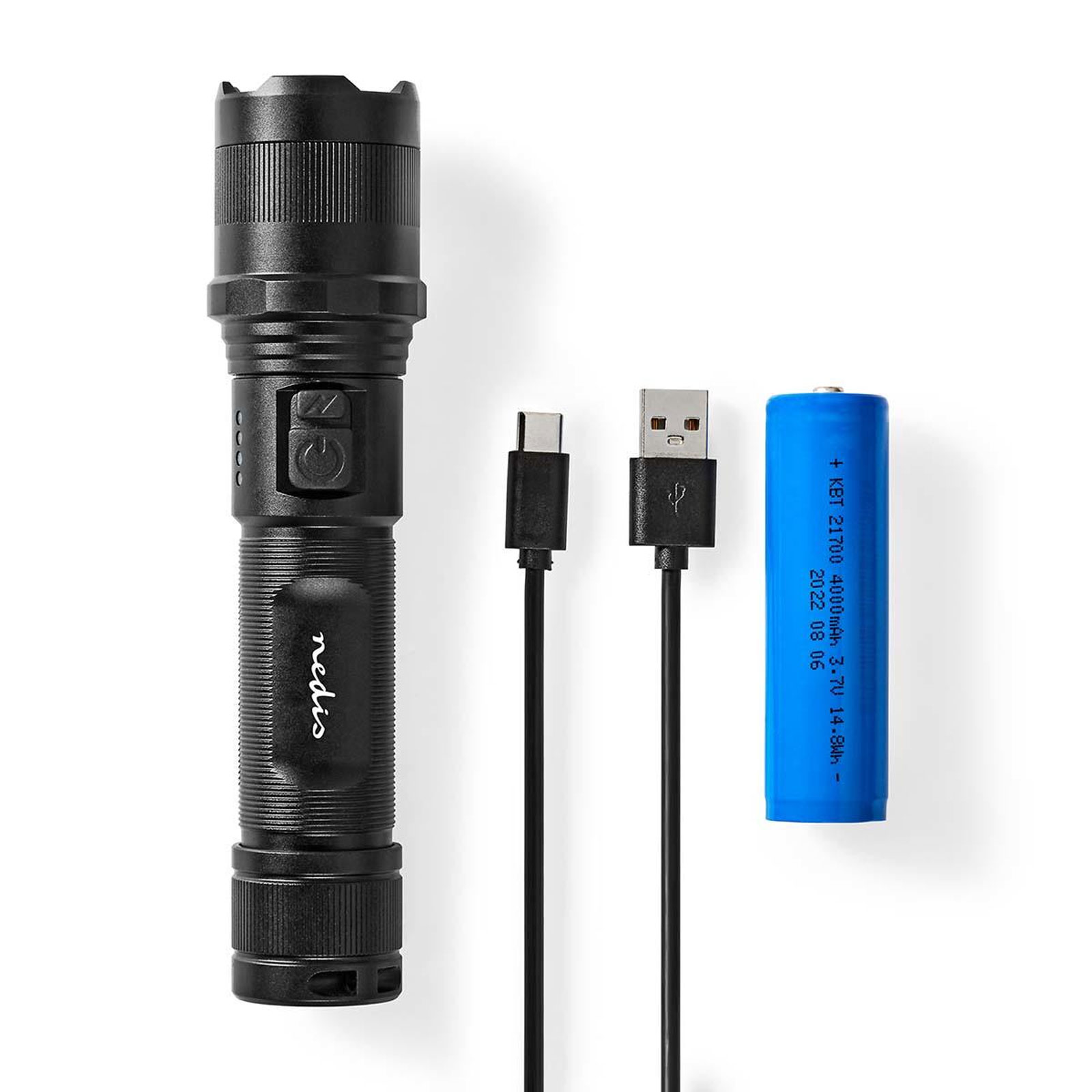 NEDIS LED-Taschenlampe 10W Lith. schwarz (3.7 V DC, 10 W, Eingebautes Lithium Ion, Wiederaufladbar,)