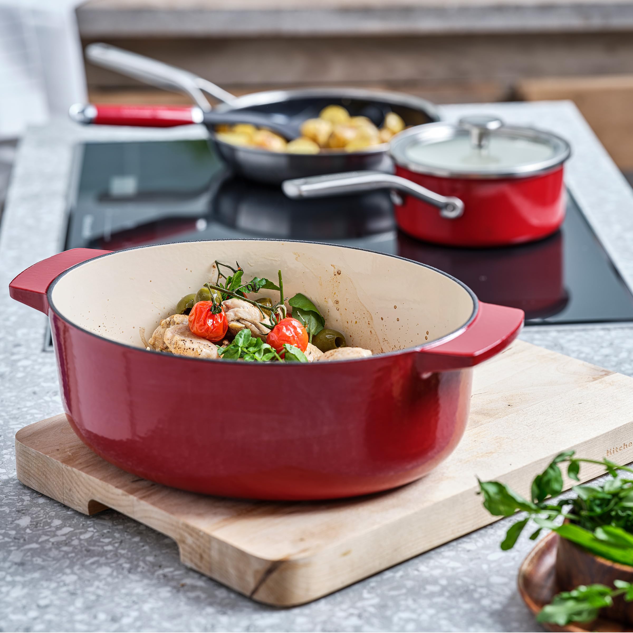 KitchenAid CC006063-001 Bräter mit Deckel - Oval 30cm Rot