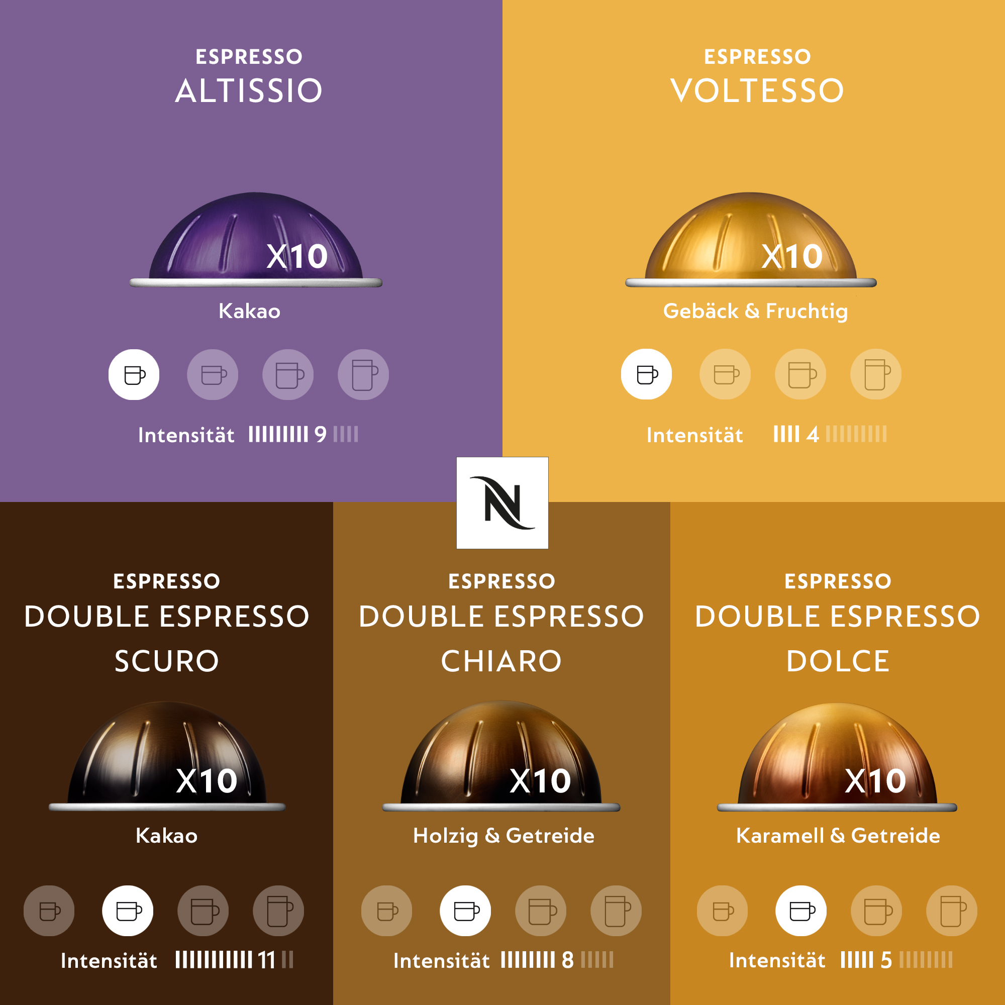 NESPRESSO VERTUO, Auswahl an Espresso (40ml) und Double Espresso (80ml) Kaffees, Leichte, mittlere und dunkle Röstungen, Kompatibel mit VERTUO Kaffeemaschinen, Kapsel Set aus 50 Kaffeekapseln
