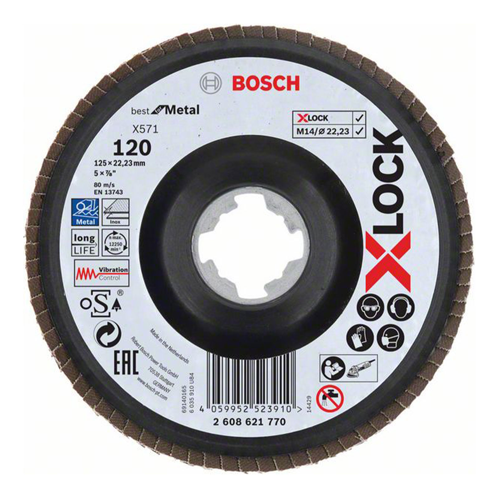 Bosch Professional X-LOCK Faecherschleifscheibe, X571, Best for Metal, gewinkelt,  125 mm, G 120,1St