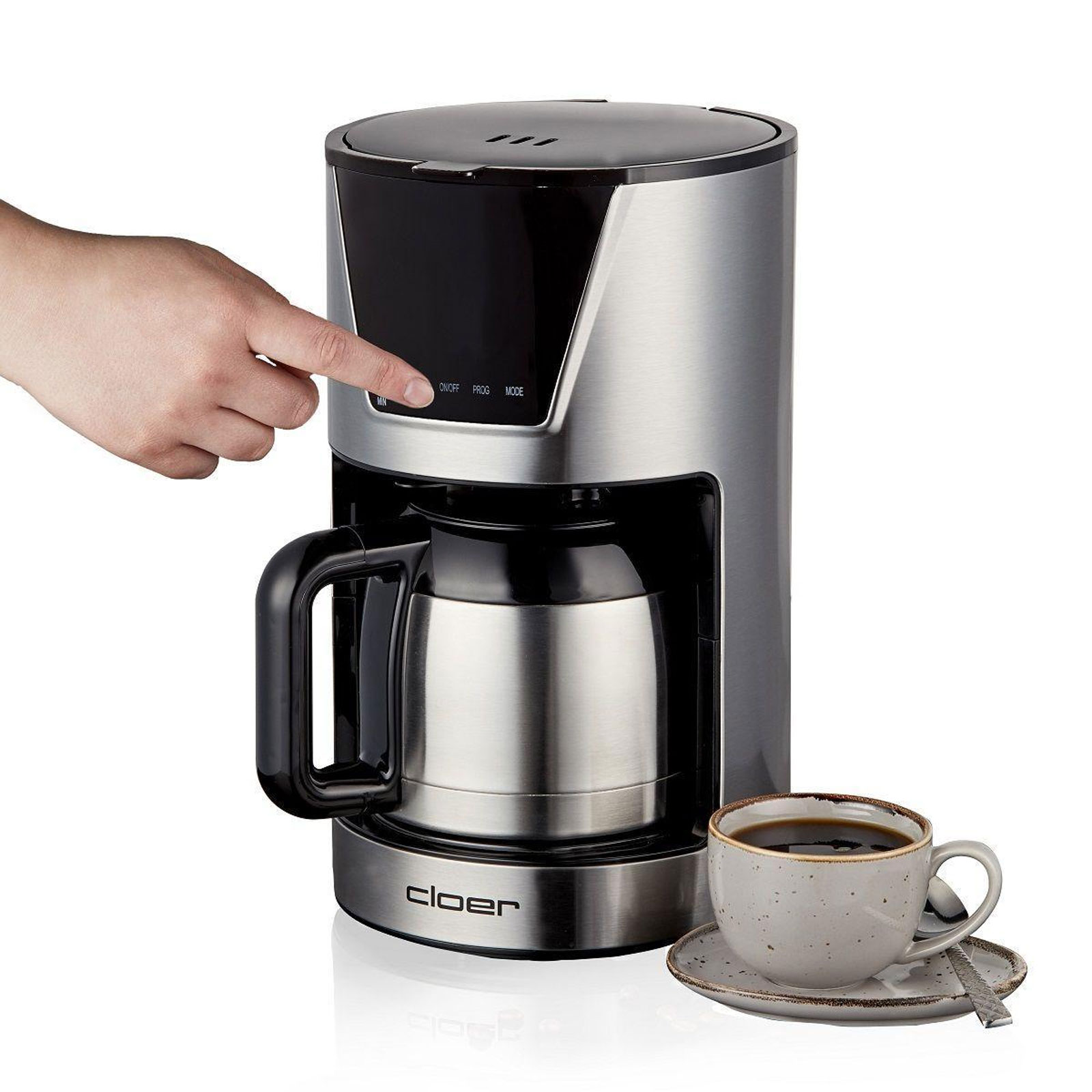 CLOER 5258 Filterkaffeemaschine (10 Tassen, Edelstahl-Isolierkanne, LCD-Display, Warmhaltefunktion, Tropf-Stopp, Abschaltautomatik, Timer)
