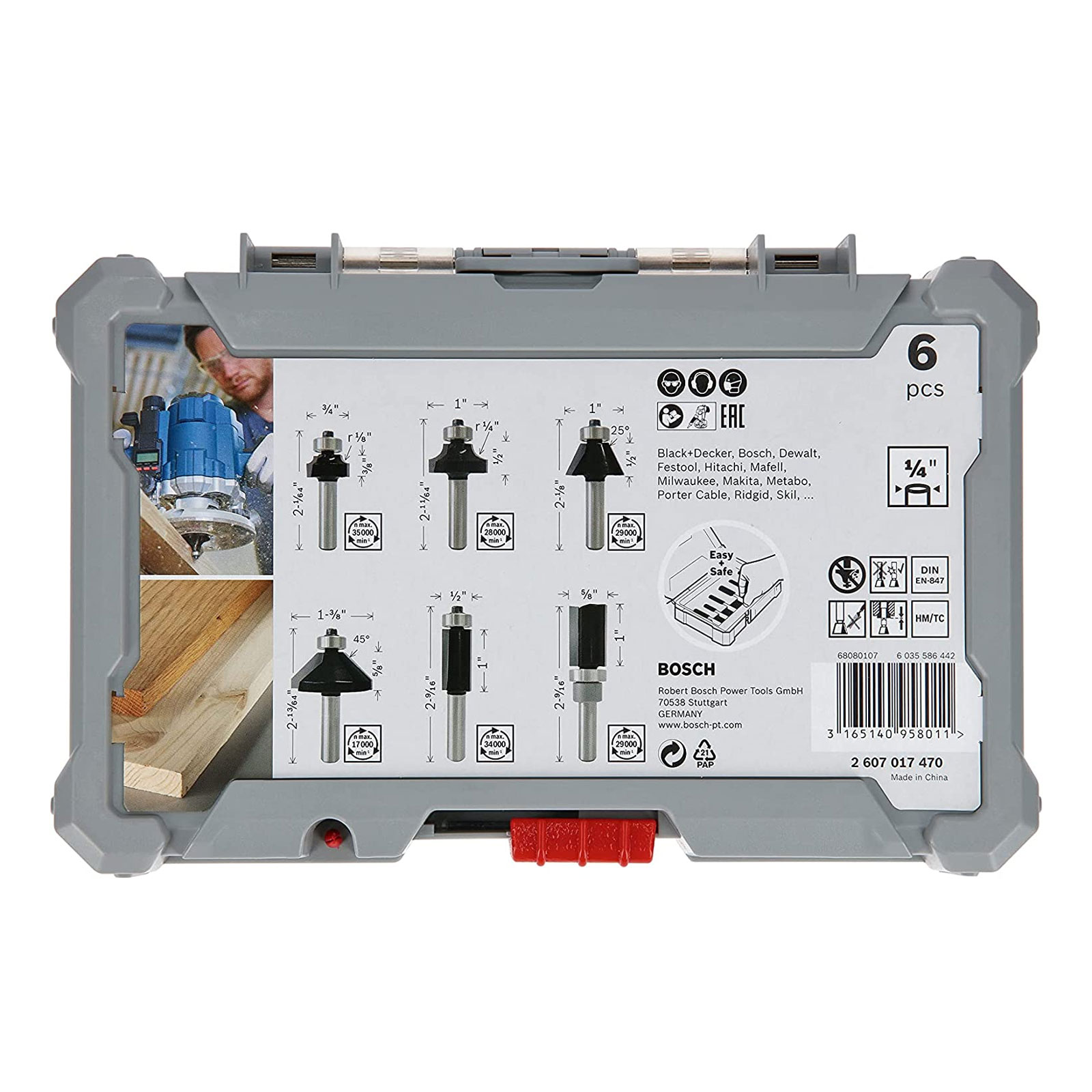 Bosch Professional 6tlg. Rand- und Kantenfräser Set (für Holz, für Oberfräsen mit 1/4 Zoll Schaft)