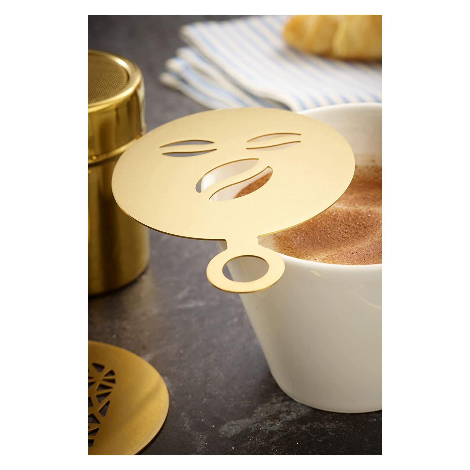 Echtwerk  Kaffeezubehör-Set, 23-tlg, Milchschaumkännchen 600 ml, Kakaostreuer, 4x Espresso-, 4x Cappuccino-, 4x Latte Macchiato-Löffel, 4x Kaffeeclips, 4x Kaffeeschablonen, Kaffeemesslöffel, Silber
