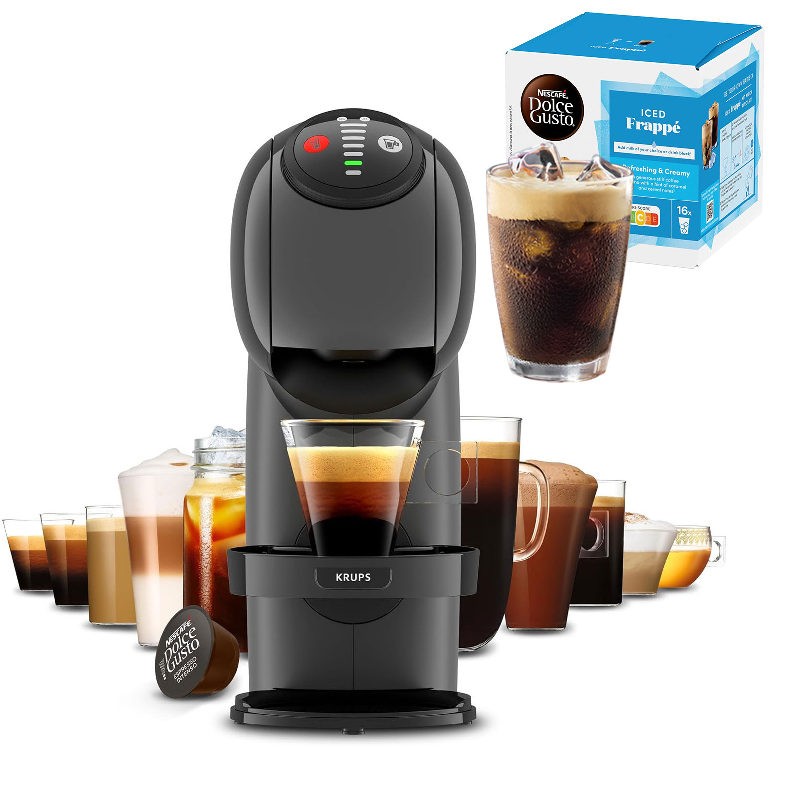 KRUPS KP243B.23 NDG Genio S PAS Anthrazit inkl. Iced Frappe 16 Capsule