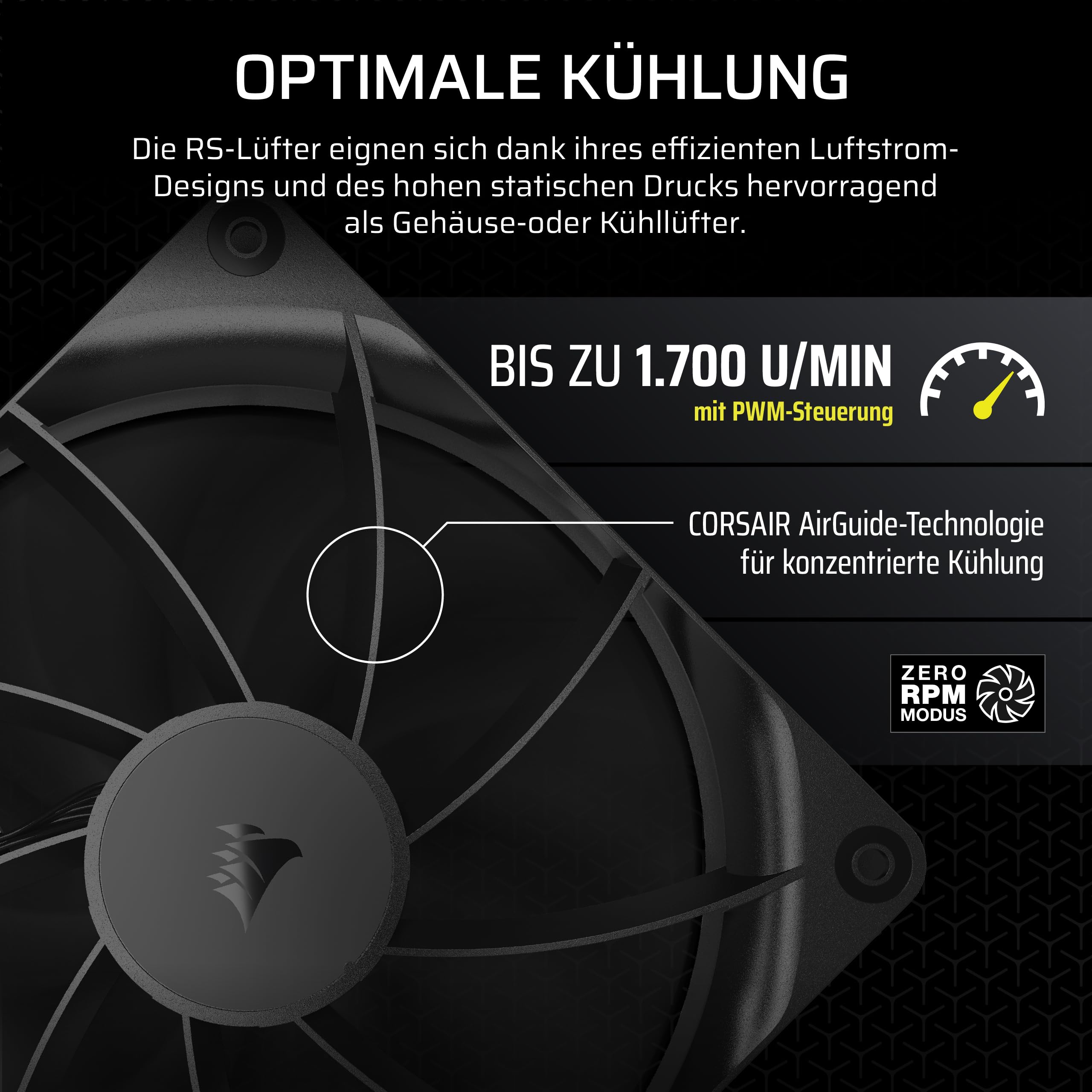 CORSAIR RS140 140mm PWM-Lüfter – Daisy-Chain-Verbindung – Geräuscharm