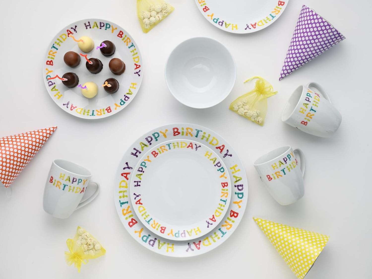 CreaTable, 24166, Serie Happy Birthday, 16-teiliges Geschirrset, Kombiservice aus Porzellan
