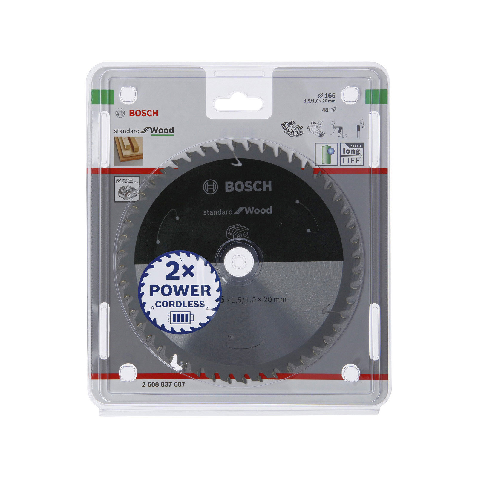 Bosch Professional Akku-Kreissaegeblatt Standard for Wood, 165 x 1,5 / 1 x 20, 48 Zaehne