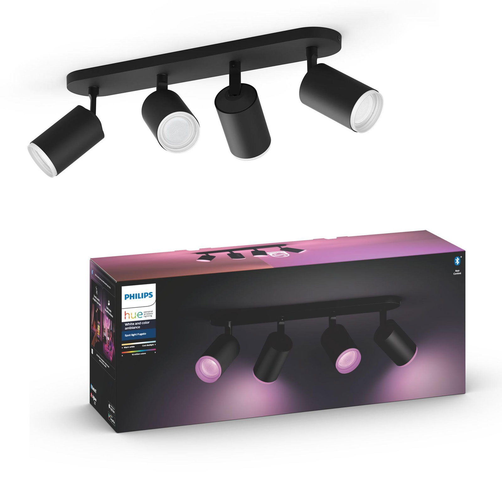 Philips Hue WACA Fugato Spot Deckenlampe 4er LED Strahler Bluetooth