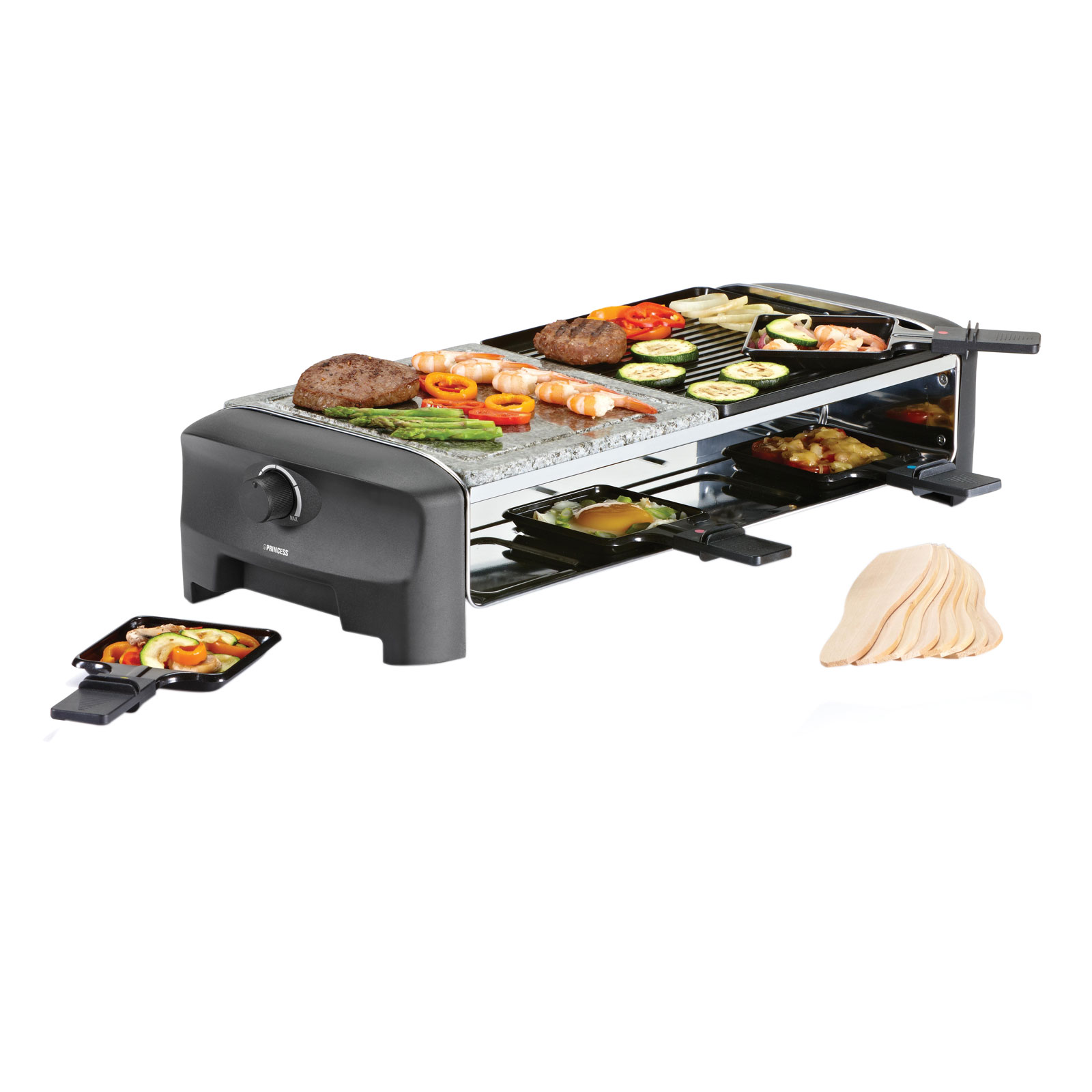 PRINCESS 8 Stone & Grill Party Raclette mit 8 Pfannen