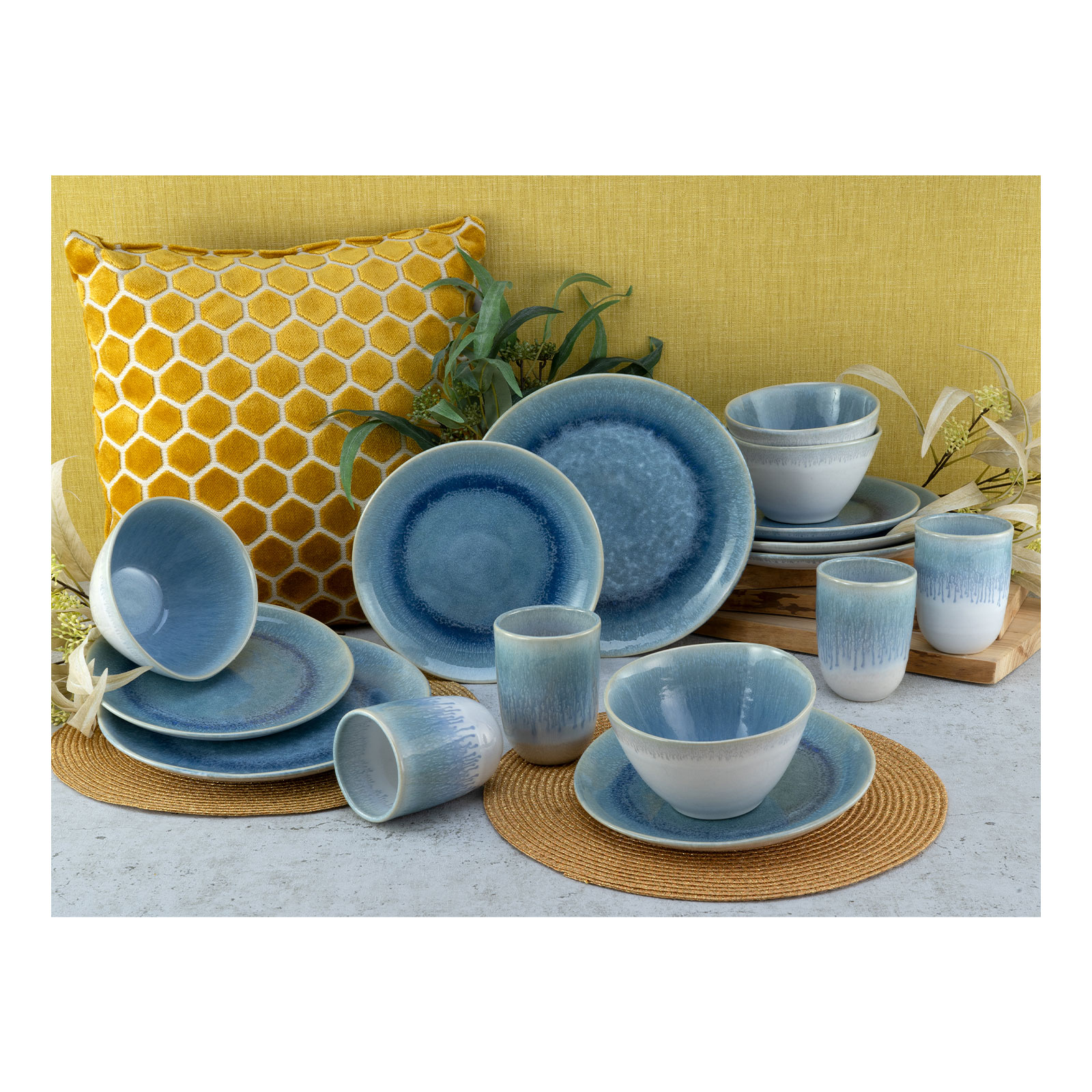 CreaTable, 14718, Serie Aquarius Blau, Geschirrset, Kombiservice 16 teilig