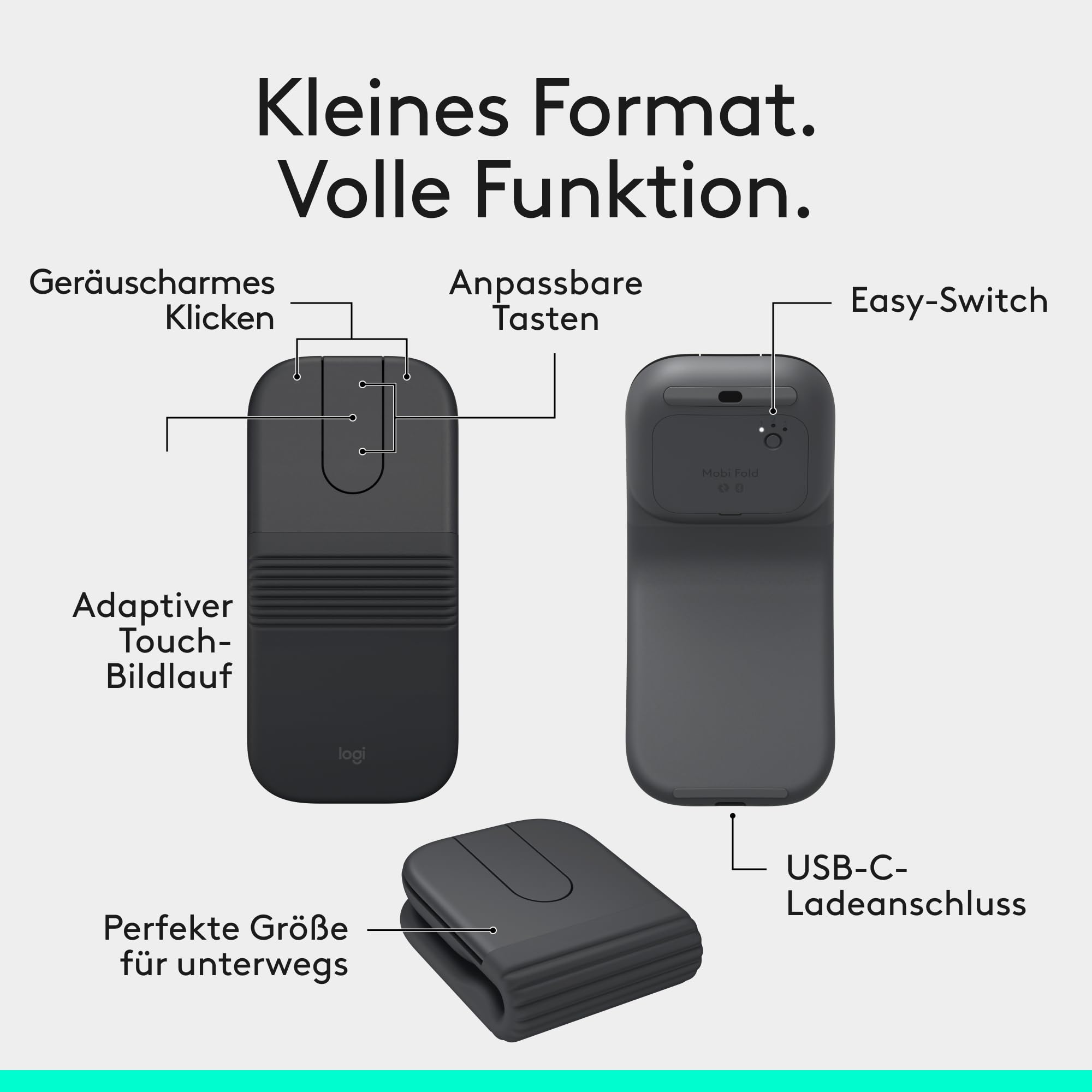 Logitech Mobi Fold, Graphite Maus (Bluetooth, Kabellos)