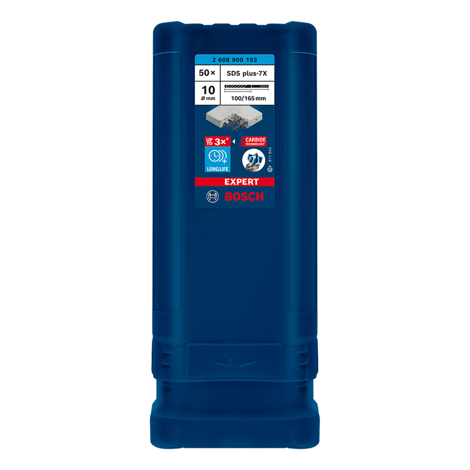 Bosch Professional Expert SDS plus-7X Hammerbohrer, 10 x 100 x 165 mm, 50-tlg.. Fuer Bohrhaemmer