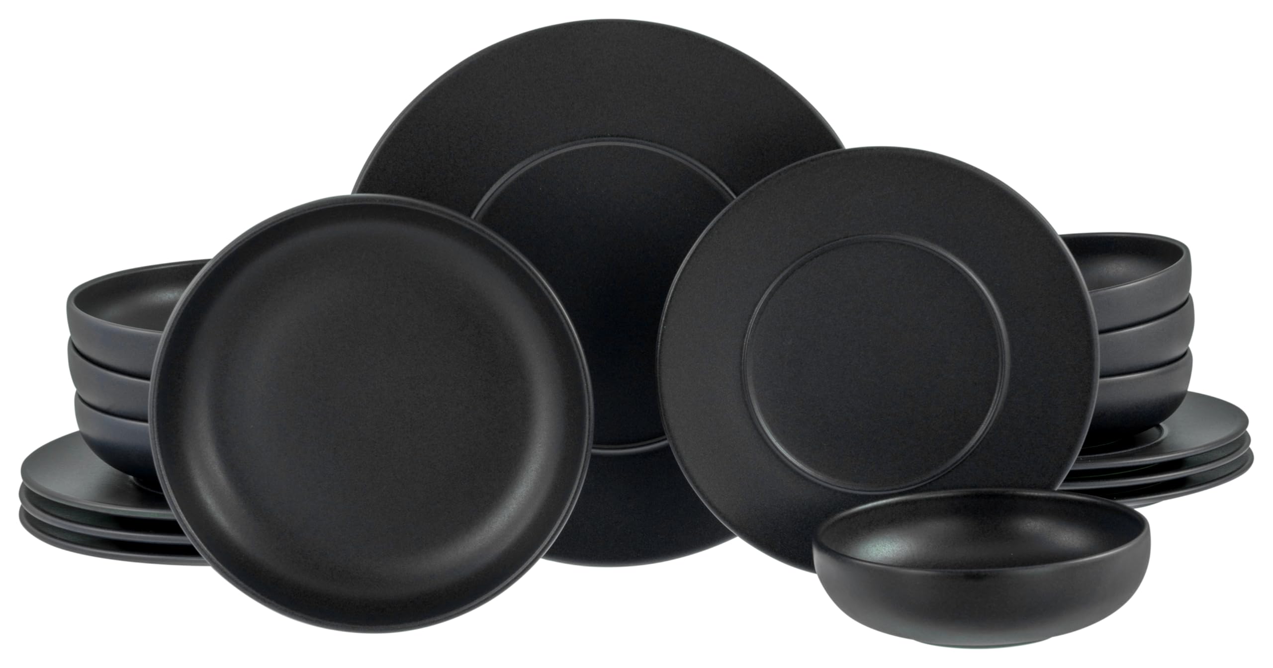 CreaTable, 24570, Serie Unico Black, 16-teiliges Geschirrset für 4 Personen