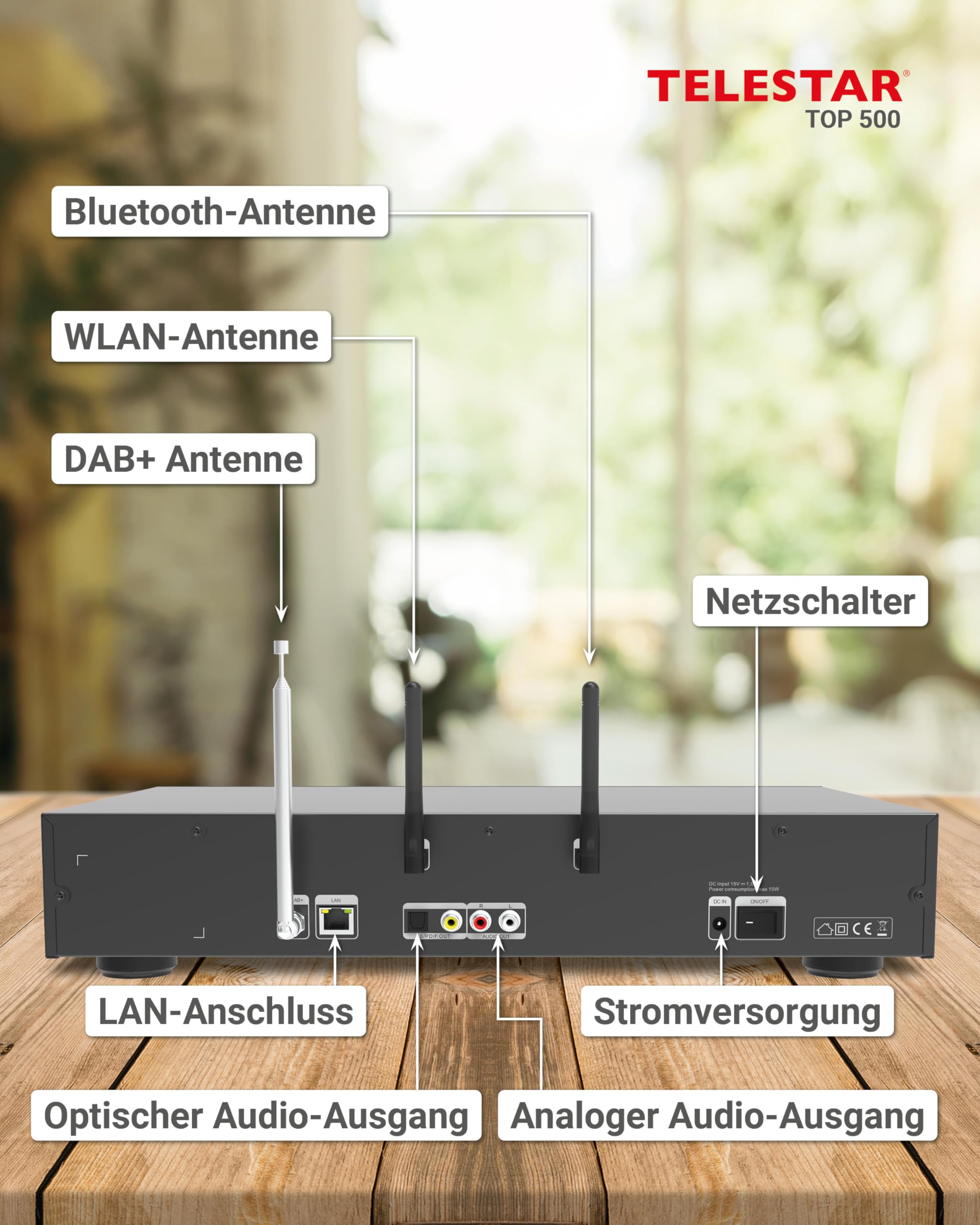 TELESTAR TOP 500 HiFi-Tuner 43 cm Breit, Internetradio DAB+ Bluetooth Schwarz