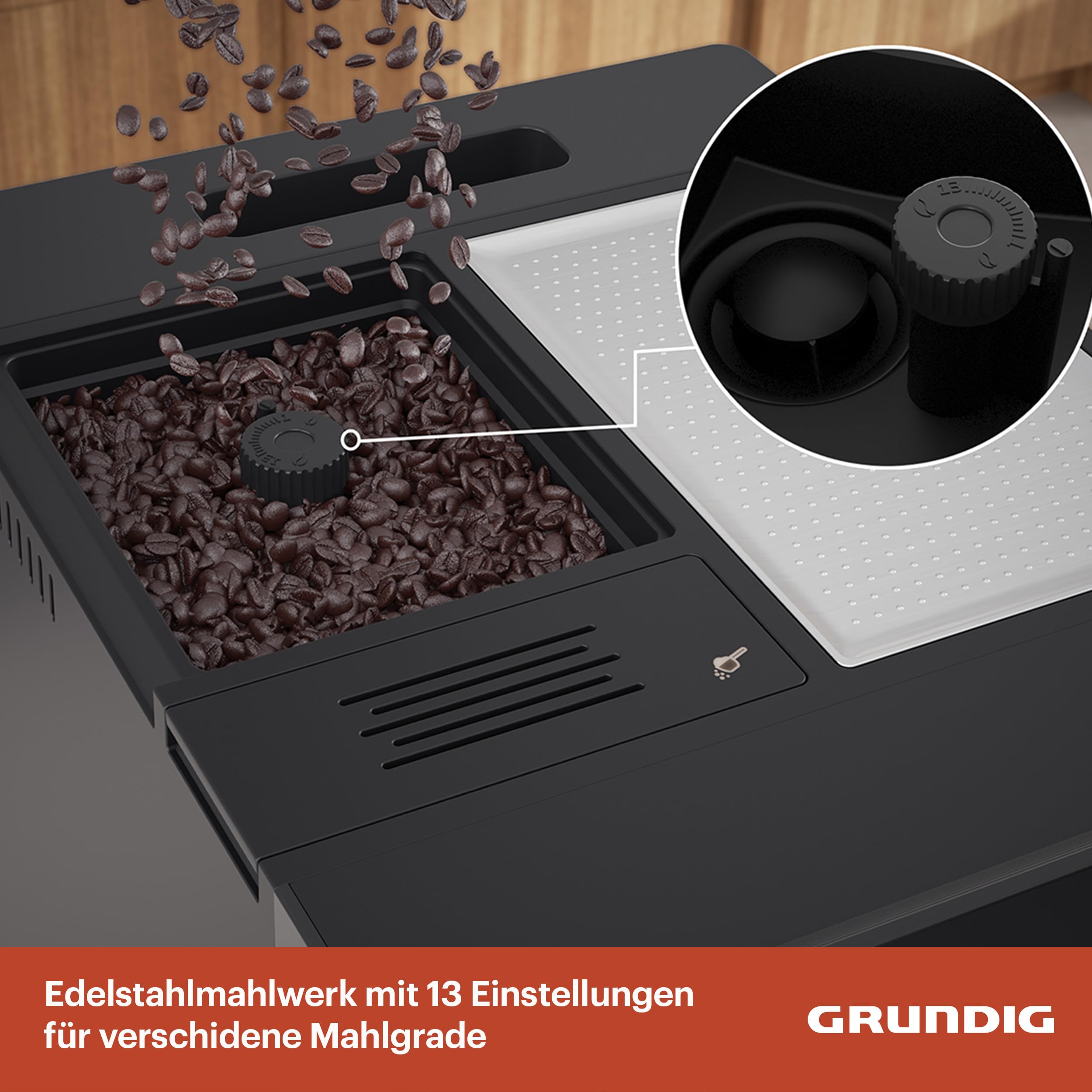 GRUNDIG KVA 6230 Kaffeevollautomat mit Milchaufschäumdüse, Edelstahlmahlwerk