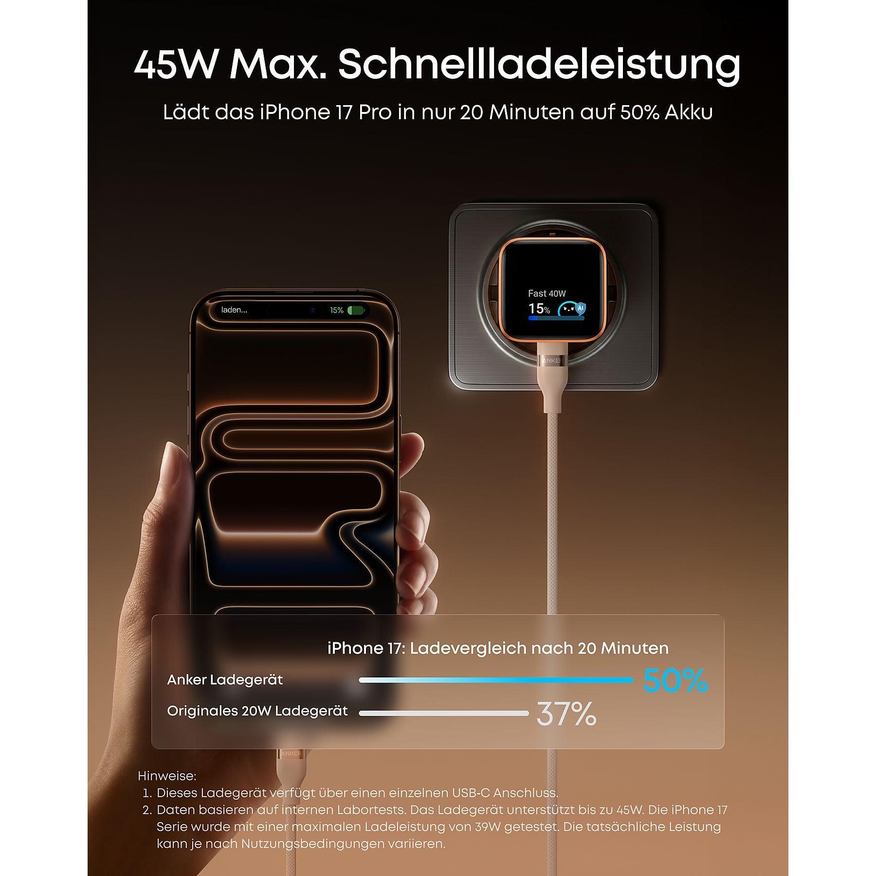 Anker Nano Ladegerät (45W, Smart Display)