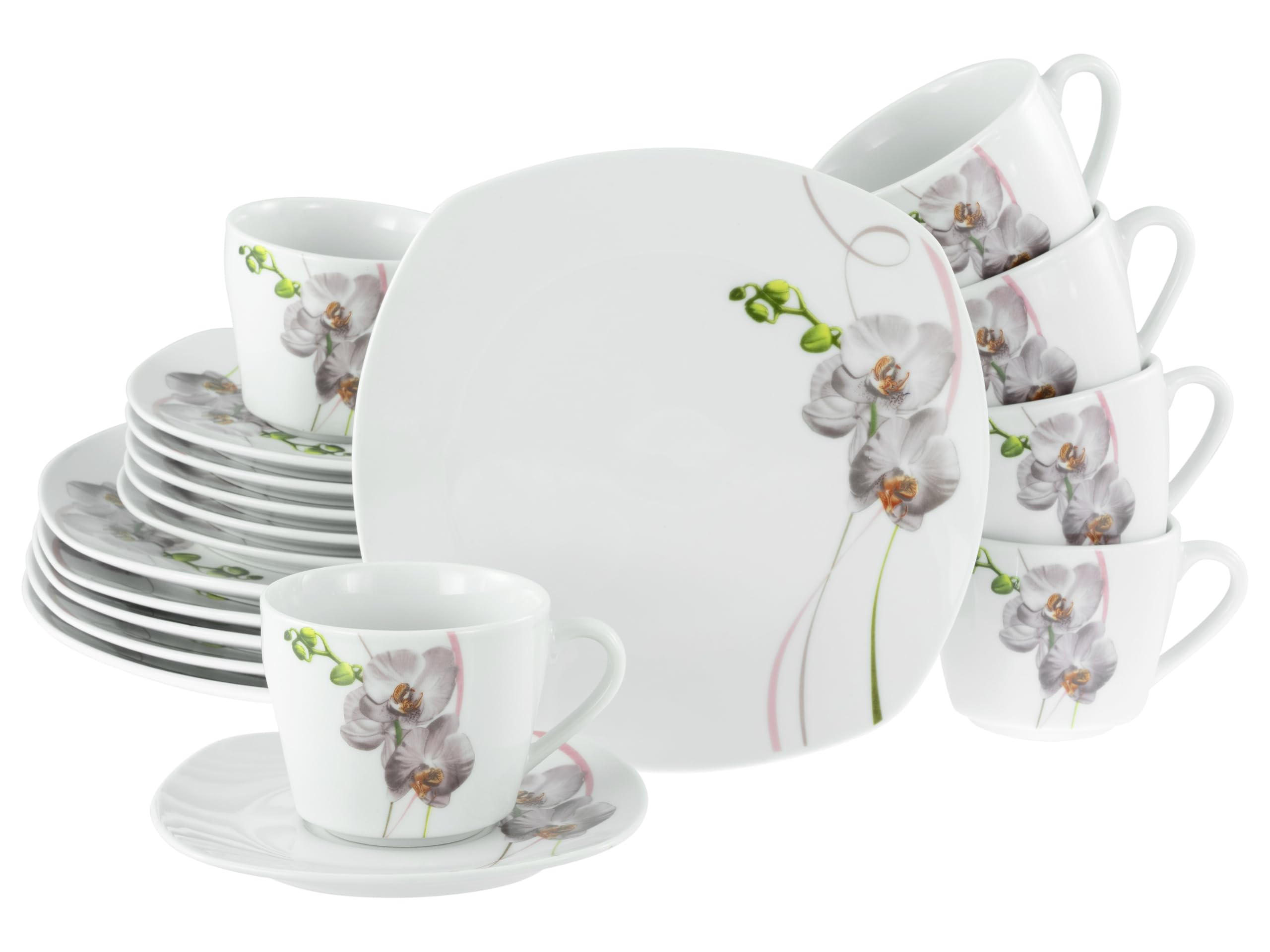 CreaTable, 24024, Serie Square Orchidee, 18-teiliges Geschirrset für 6 Personen