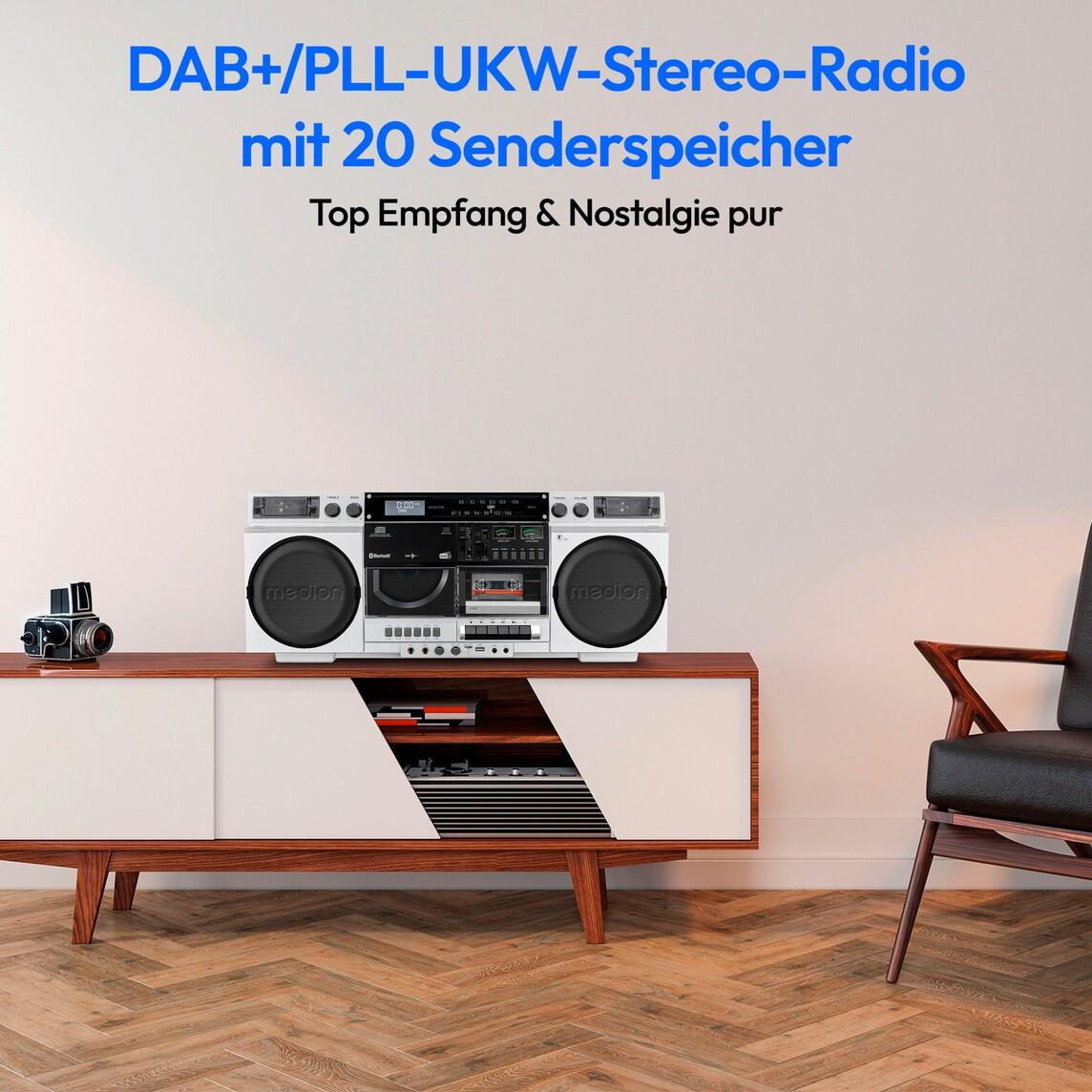 Medion LIFE P66538 (MD44538) Retro-Boombox blau DAB+/PLL-UKW Radio, Bluetooth, CD-Player, Kassettendeck