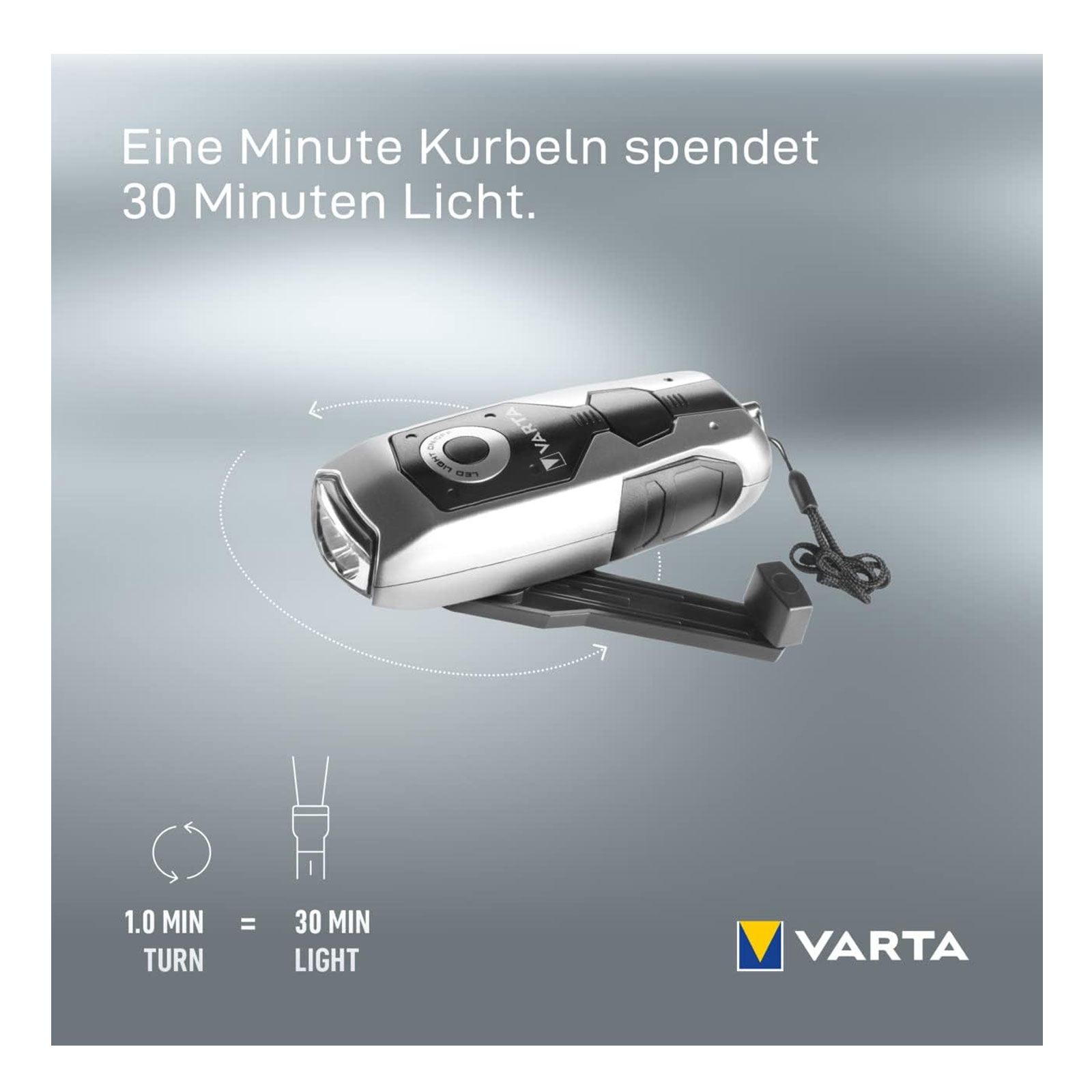 Varta Taschenlampe Dynamo Light LED Grau Hand-Blinklicht