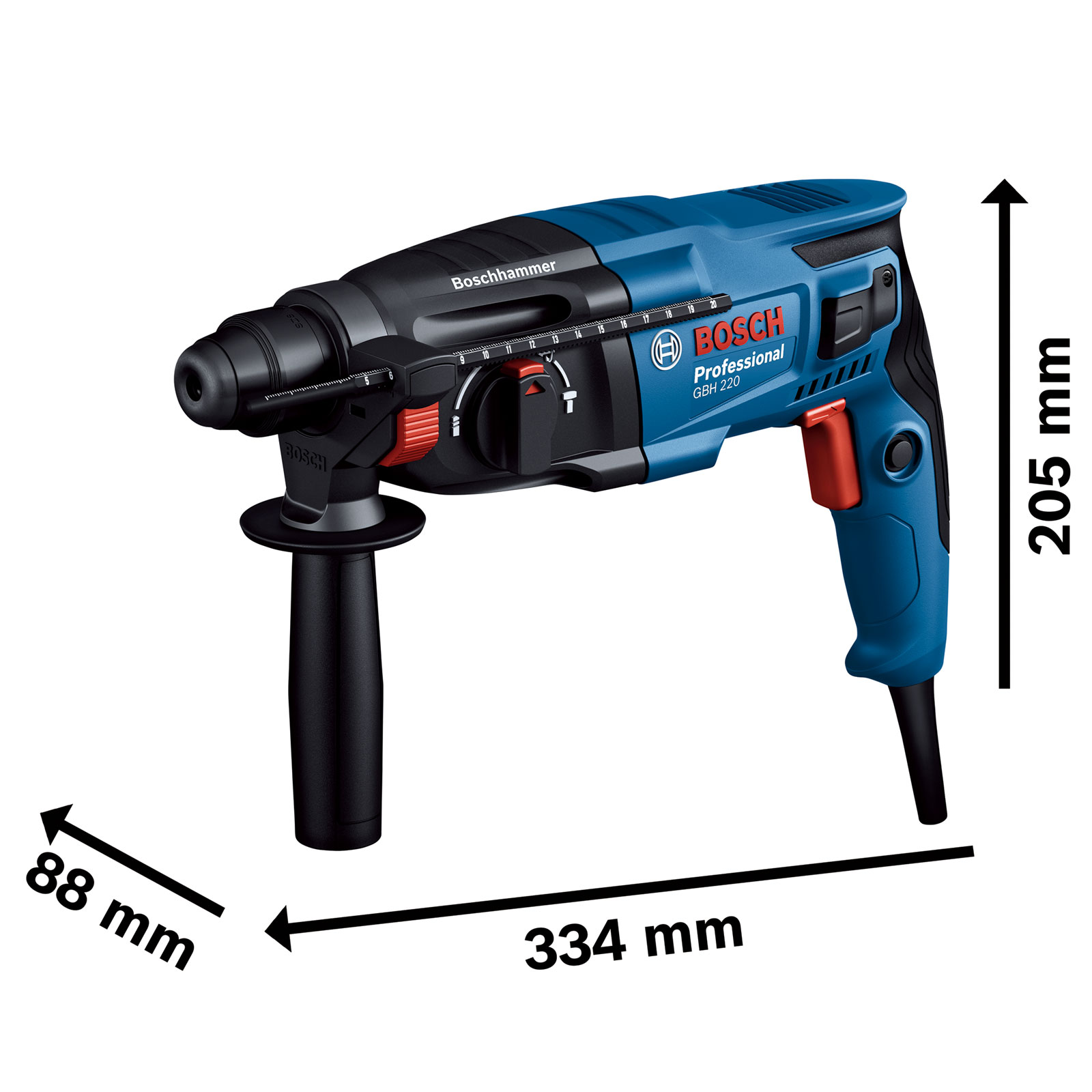 Bosch Professional Bohrhammer mit SDS plus GBH 2-21 mit je 1x Bohrer SDS plus 6, 8, 10 mm