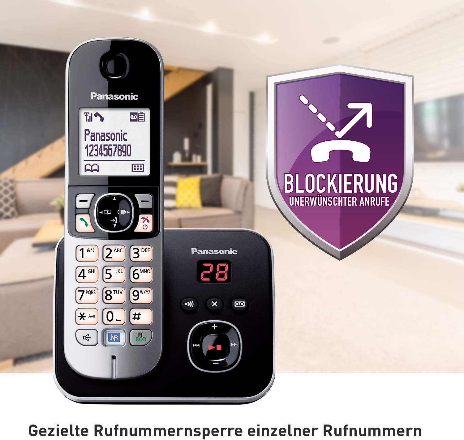 Panasonic KX-TG 6822 GB Duo schwarz Schnurloses Telefon mit Anrufbeantworter