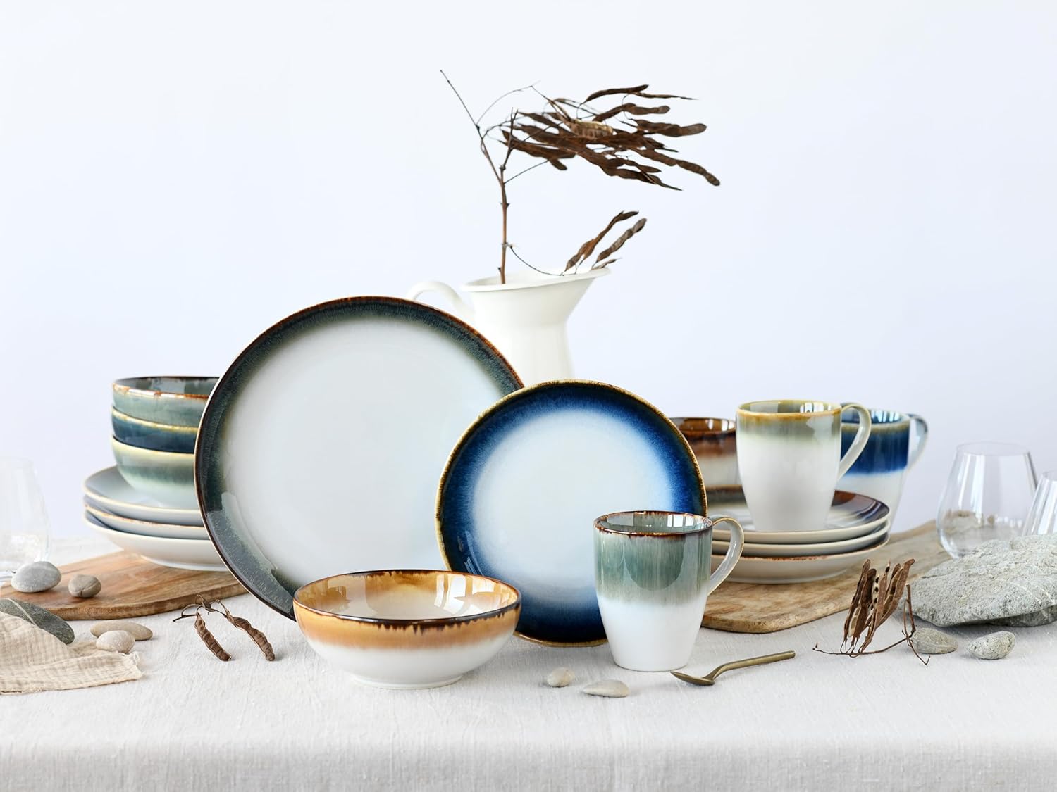 CreaTable, 23864, Serie Cascade Farbmix, Geschirrset, Kombiservice 16 teilig