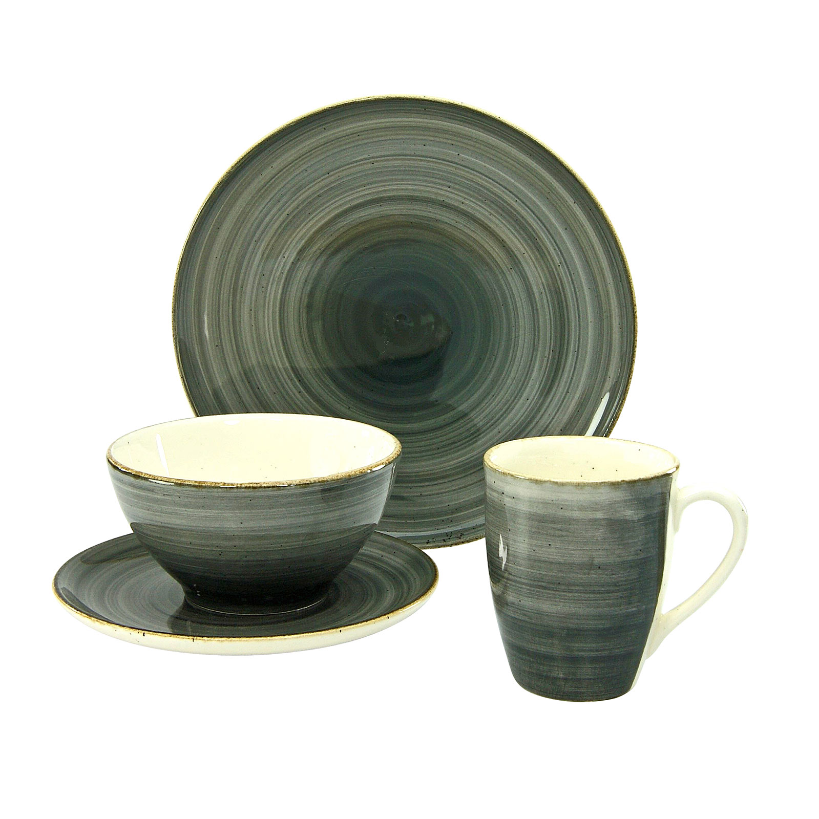 CreaTable, 20811, Serie Brush Nordic, Geschirrset, Single Set 4 teilig stein